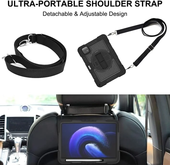 کیف تبلت Nikaque برای شیائومی Mi Pad 6/Mi Pad 6 Pro (11 اینچی، مدل 2023)، مقاوم در برابر ضربه، سه لایه، پایه چرخان 360 درجه، همراه با بند شانه و دست، مشکی کامل کیف تبلت Nikaque برای شیائومی Mi Pad 6/Mi Pad 6 Pro (11 اینچی، مدل 2023)، مقاوم در برابر ضربه، سه لایه، پایه چرخان 360 درجه، همراه با بند شانه و دست، مشکی کامل