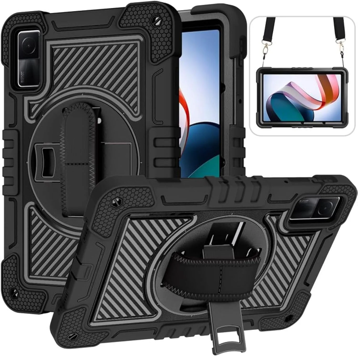 Nikaque Tablet Case for Xiaomi Redmi Pad 10.61 Inch Heavy Duty Rugged Case, Three-Layer Shockproof, 360 Degree Rotation Kickstand, with Hand Shoulder Strap, Full Black Nikaque Tablet Case for Xiaomi Redmi Pad 10.61 Inch Heavy Duty Rugged Case, Three-Layer Shockproof, 360 Degree Rotation Kickstand, with Hand Shoulder Strap, Full Black