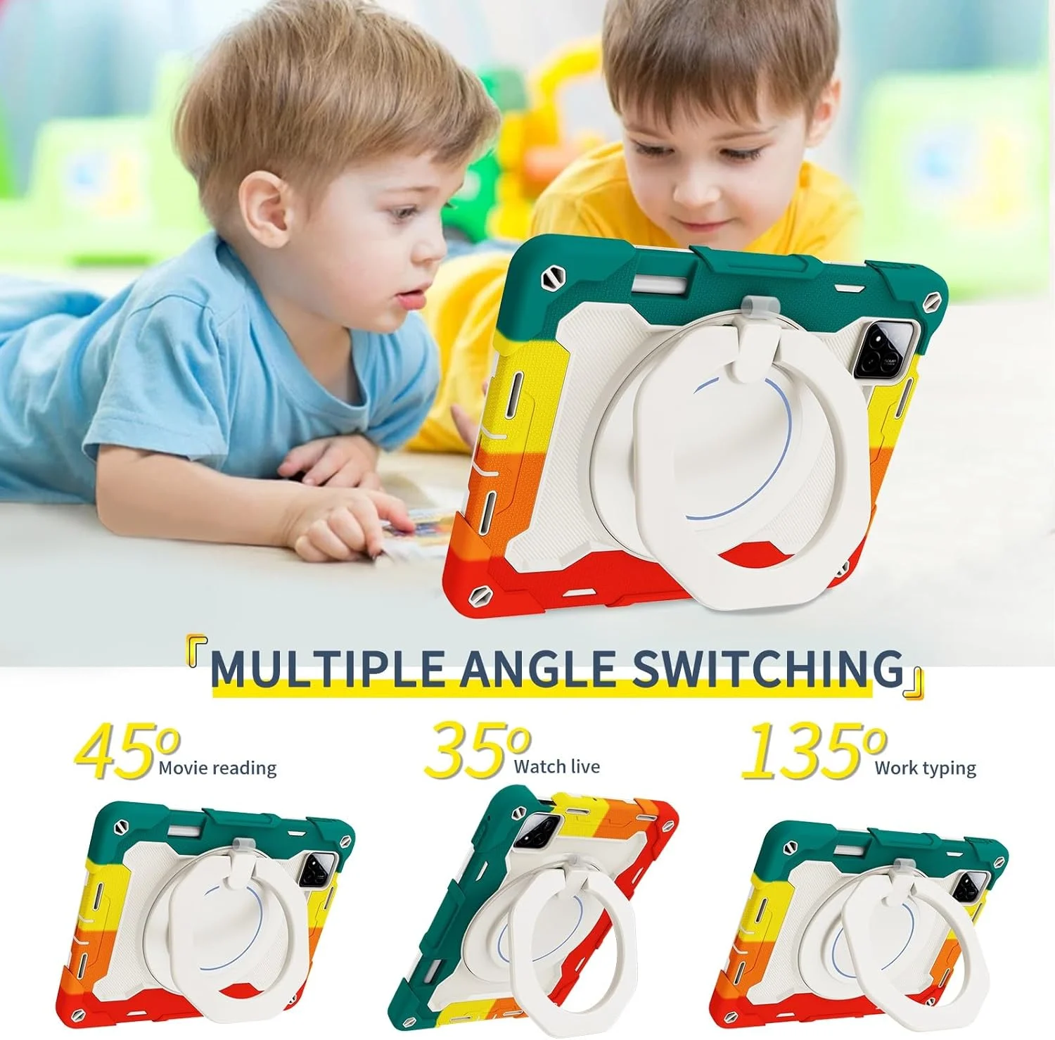 کیف تبلت مناسب برای کودکان، سازگار با Xiaomi Redmi Pad 7/Pad 7 Pro 11.2 اینچی عرضه شده در سال 2024، کیف با پایه چرخان 360 درجه، سه لایه ضد ضربه و ضد نشت
