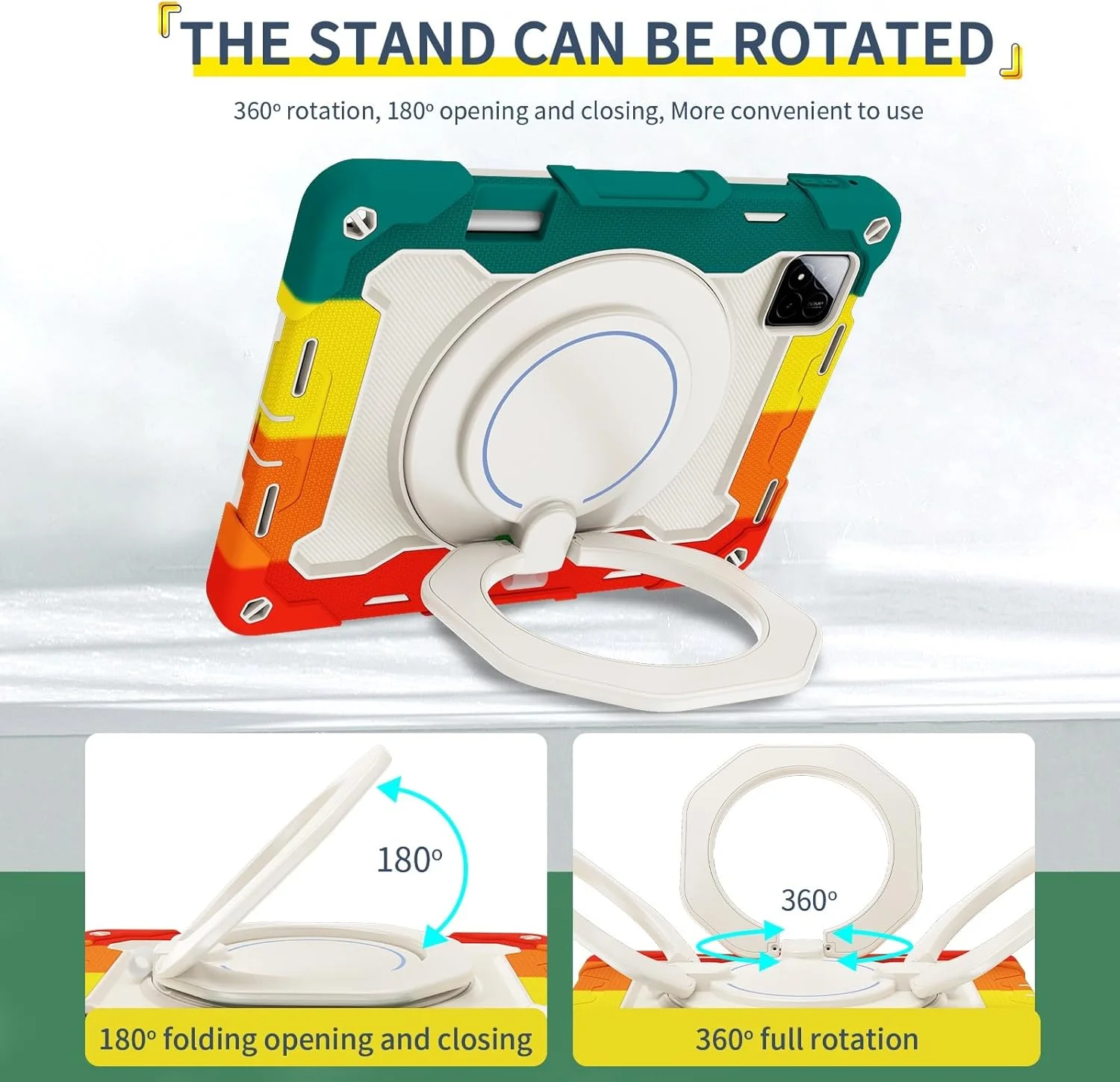 کیف تبلت مناسب برای کودکان، سازگار با Xiaomi Redmi Pad 7/Pad 7 Pro 11.2 اینچی عرضه شده در سال 2024، کیف با پایه چرخان 360 درجه، سه لایه ضد ضربه و ضد نشت