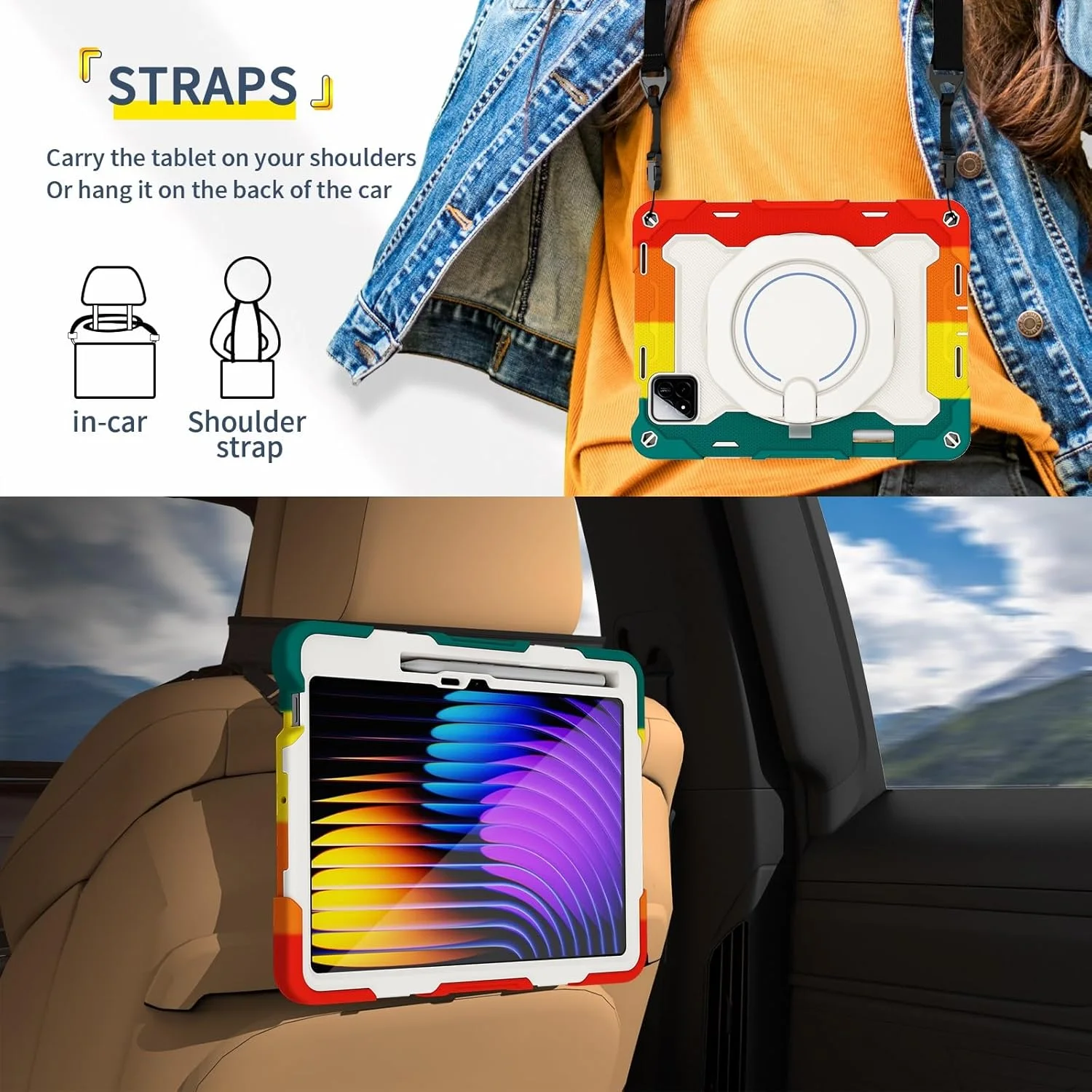 کیف تبلت مناسب برای کودکان، سازگار با Xiaomi Redmi Pad 7/Pad 7 Pro 11.2 اینچی عرضه شده در سال 2024، کیف با پایه چرخان 360 درجه، سه لایه ضد ضربه و ضد نشت