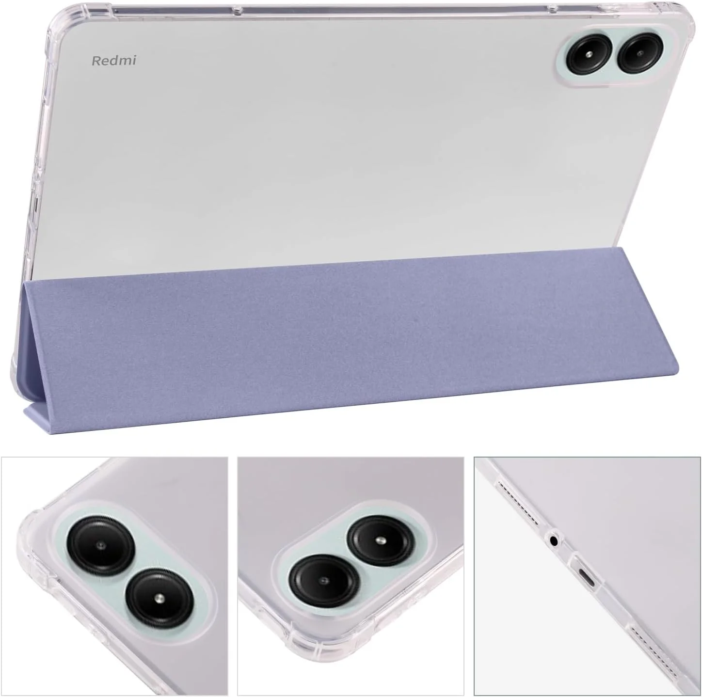 کیف تبلت سازگار با شیائومی ردمی پد پرو ۱۲.۱ اینچ ۲۰۲۴، کیف محافظ باریک و سبک، کاور هوشمند ضد ضربه با قاب پشتی شفاف و جای مداد، سازگار با ردمی پد پرو