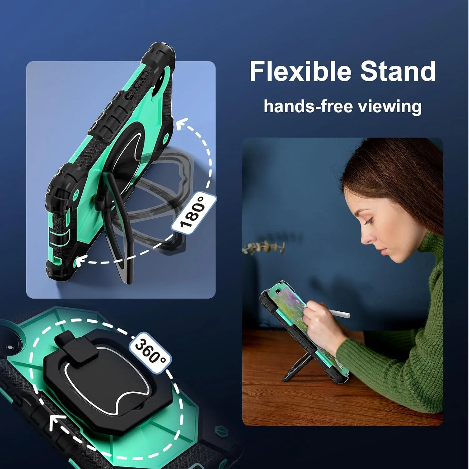 کیف محافظ تبلت سازگار با شیائومی Redmi Pad SE 8.7 / Redmi Pad SE 4G عرضه شده در سال 2024، کاور مقاوم در برابر ضربه، قاب محافظ با پایه چرخان 360 درجه + بند دستی + بند شانه، مناسب برای استفاده در منزل (مشکی نعنایی)