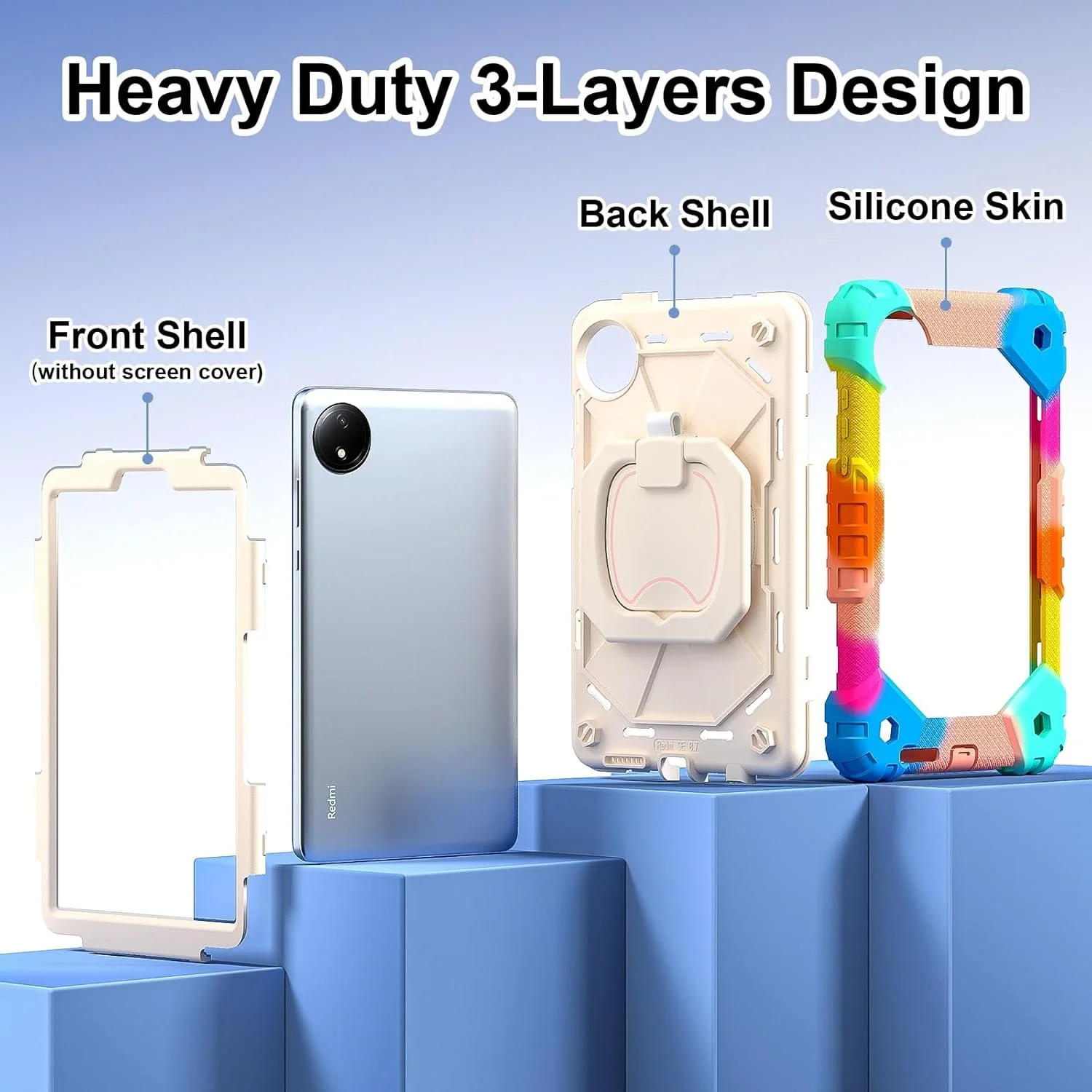 Tablet Travel Case Compatible with Xiaomi Redmi Pad SE 8.7/Redmi Pad SE 4G 2024 Released, Rugged Shockproof Case Protective Cover with Kickstand 360° Swivel + Hand Strap +