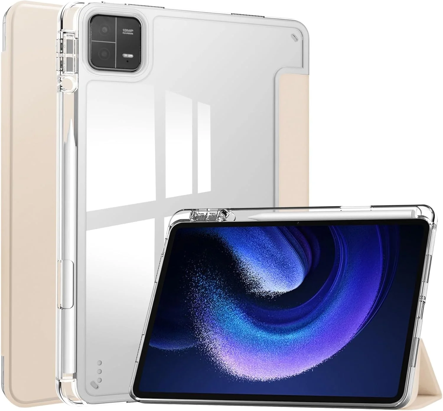 کاور تبلت هوشمند سه تایی، سازگار با شیائومی پد 6/پد 6 پرو 11 اینچ 2023، کاور پشتی شفاف باریک TPU با پایه و جای مدادی، ضد ضربه، بیدار/خواب خودکار. صورتی کاور تبلت هوشمند سه تایی، سازگار با شیائومی پد 6/پد 6 پرو 11 اینچ 2023، کاور پشتی شفاف باریک TPU با پایه و جای مدادی، ضد ضربه، بیدار/خواب خودکار. صورتی