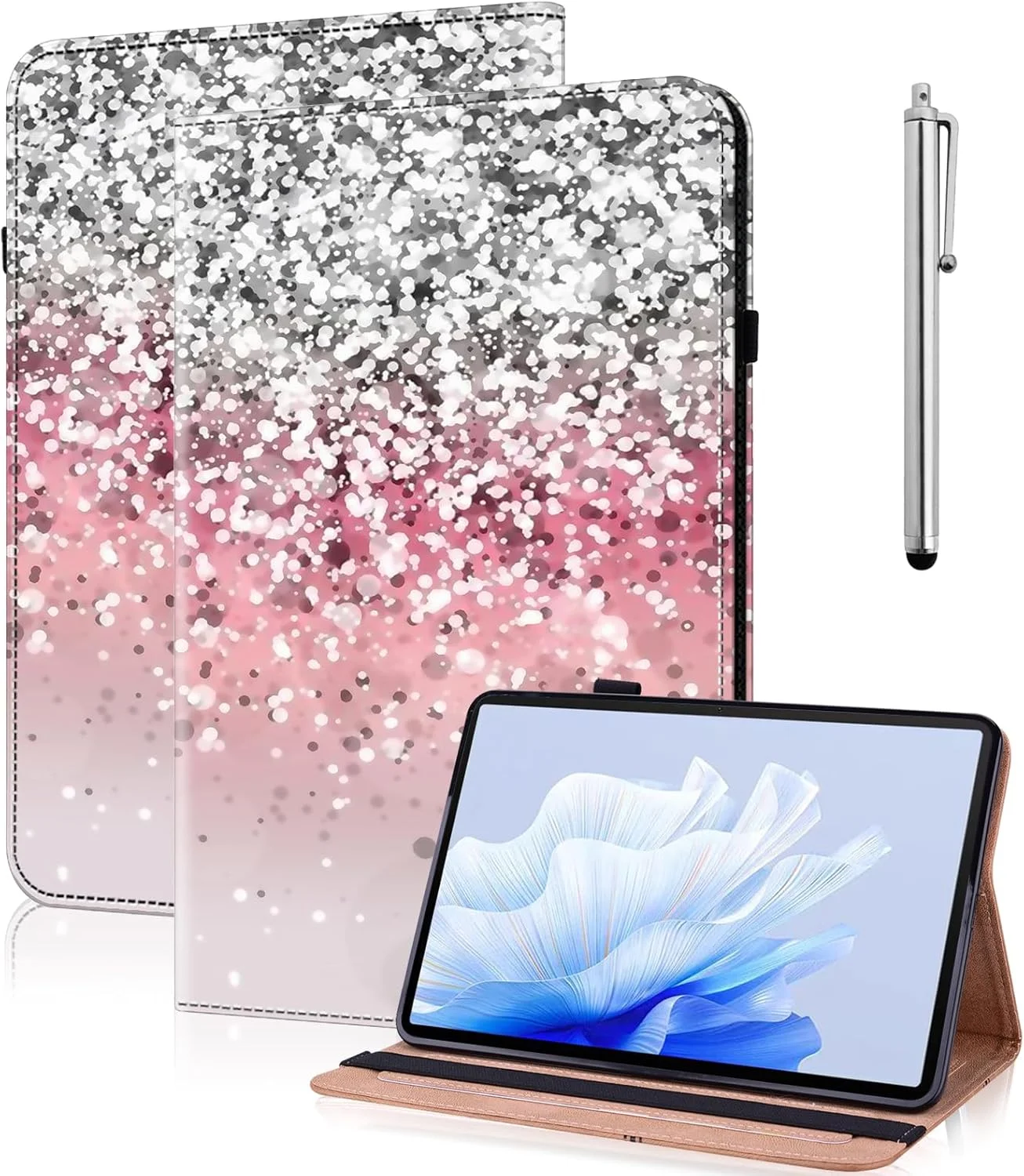 کیف تبلت TUOLISG برای شیائومی Redmi Pad SE 8.7 اینچ 2024 به همراه قلم استایلوس، کیف پول چرمی PU با نگهدارنده قلم، پایه چند زاویه ای، محافظ تبلت شیائومی Redmi Pad SE 8.7 اینچ با طرح گرادیان