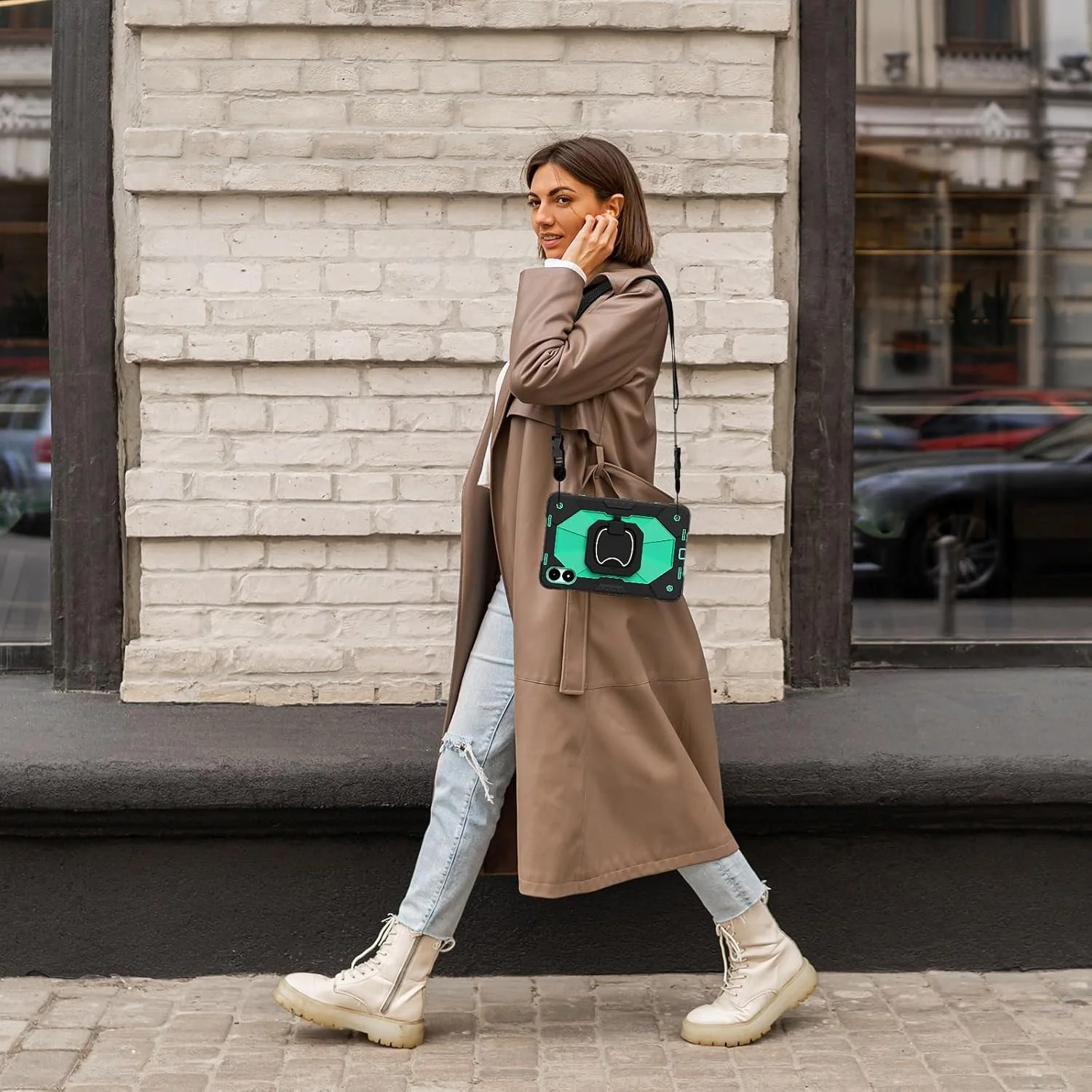 کیف محافظ تبلت سازگار با شیائومی Redmi Pad Pro 12.1 اینچ/Poco Pad 12.1 اینچ، کاور مقاوم در برابر ضربه، کاور محافظ با پایه چرخان 360 درجه + بند دستی + بند شانه، مناسب برای تبلت در خانه (مشکی سبز نعنایی)