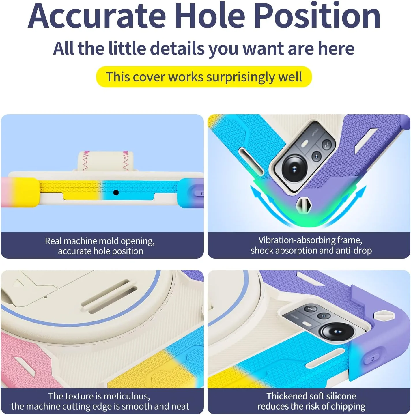 کیف تبلت nincyee برای شیائومی Mi Pad 5 Pro 12.4 اینچ، کیف سیلیکونی رنگین کمانی مقاوم در برابر ضربه برای کودکان با جای قلم، بند شانه، پایه تاشو چرخشی، بند دستی