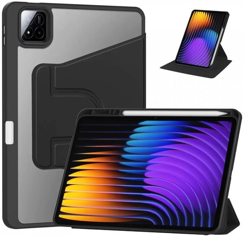 Gruattreay Tablet Case Compatible with Xiaomi Pad 7 Pro 11.2-inch, Clear Foldable Case with Pen Slot & Hibernation Function, TPU All-inclusive Drop-proof Cover for Mi Pad 7 Pro (Black)