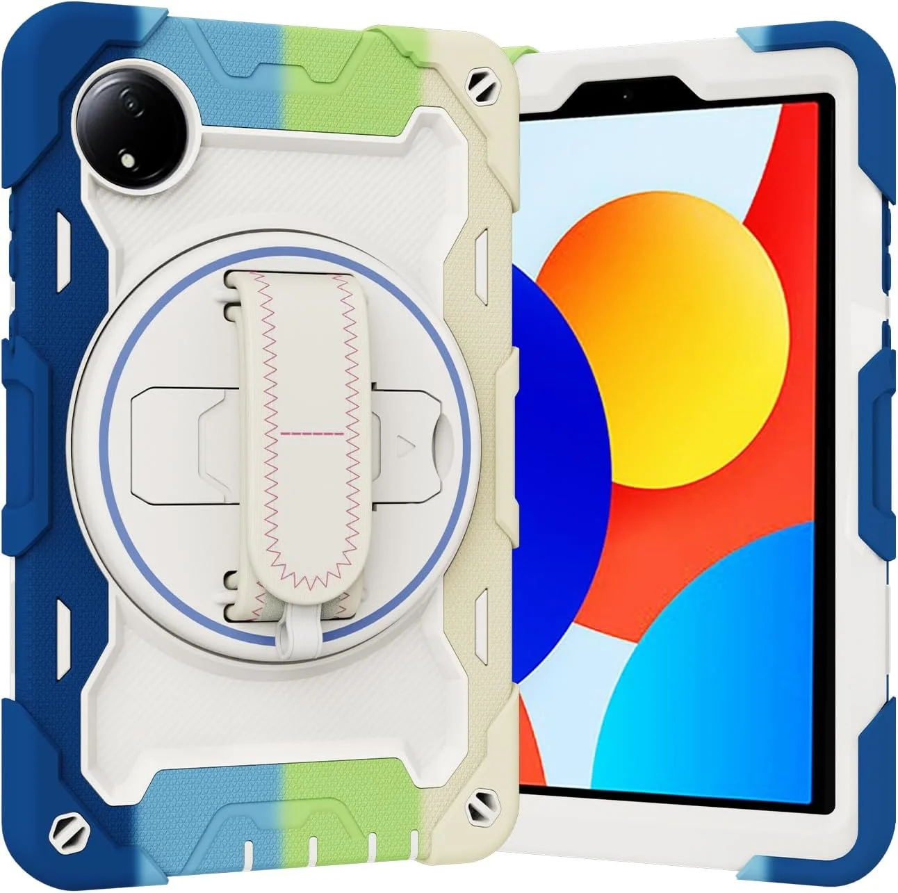 کیف تبلت nincyee برای شیائومی Redmi Pad SE 8.7 اینچ 2024، کیف سیلیکونی رنگین کمانی مقاوم در برابر ضربه برای کودکان با نگهدارنده مداد، بند شانه، پایه تاشو چرخشی، بند دستی