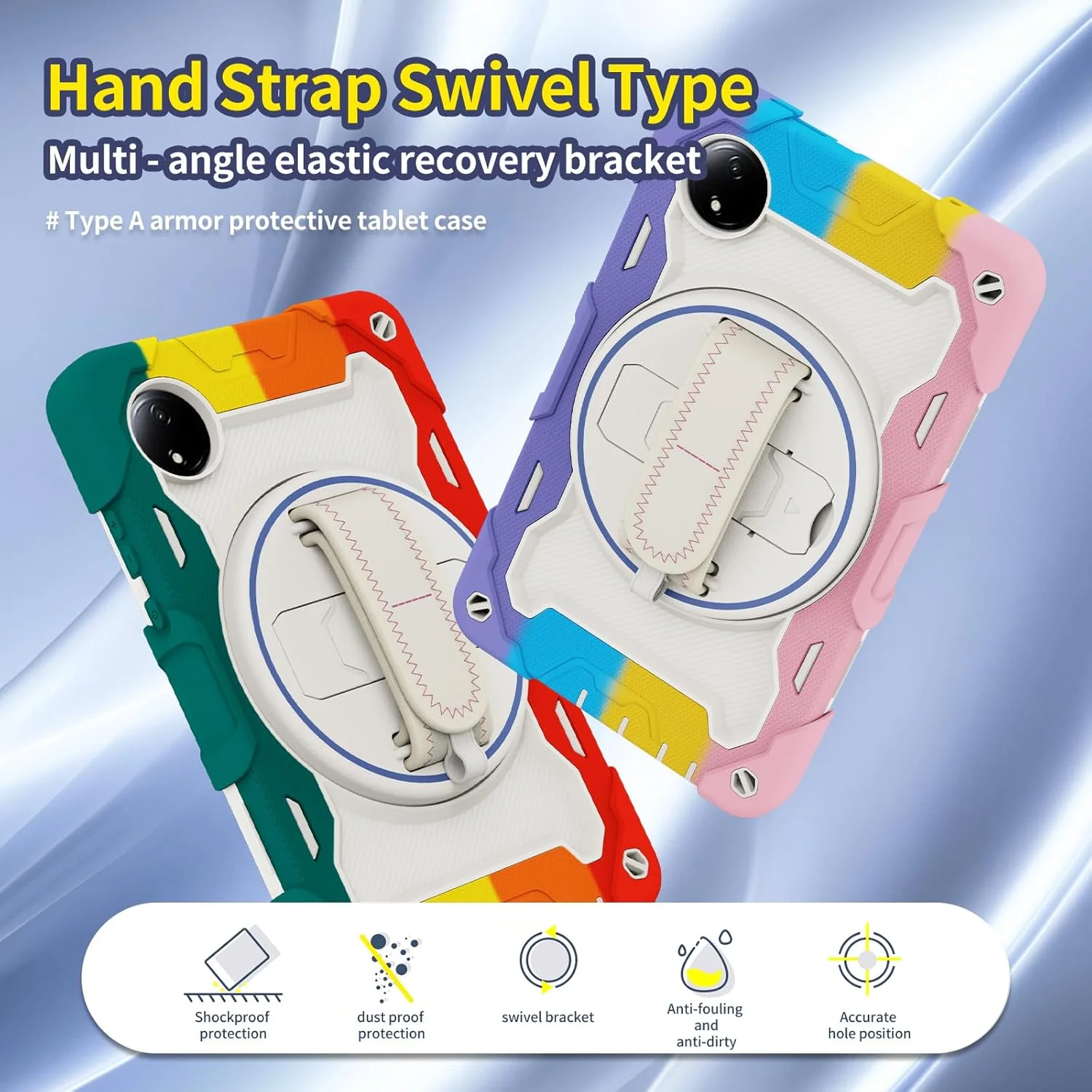 کیف تبلت nincyee برای شیائومی Redmi Pad SE 8.7 اینچ 2024، کیف سیلیکونی رنگین کمانی مقاوم در برابر ضربه برای کودکان با نگهدارنده مداد، بند شانه، پایه تاشو چرخشی، بند دستی