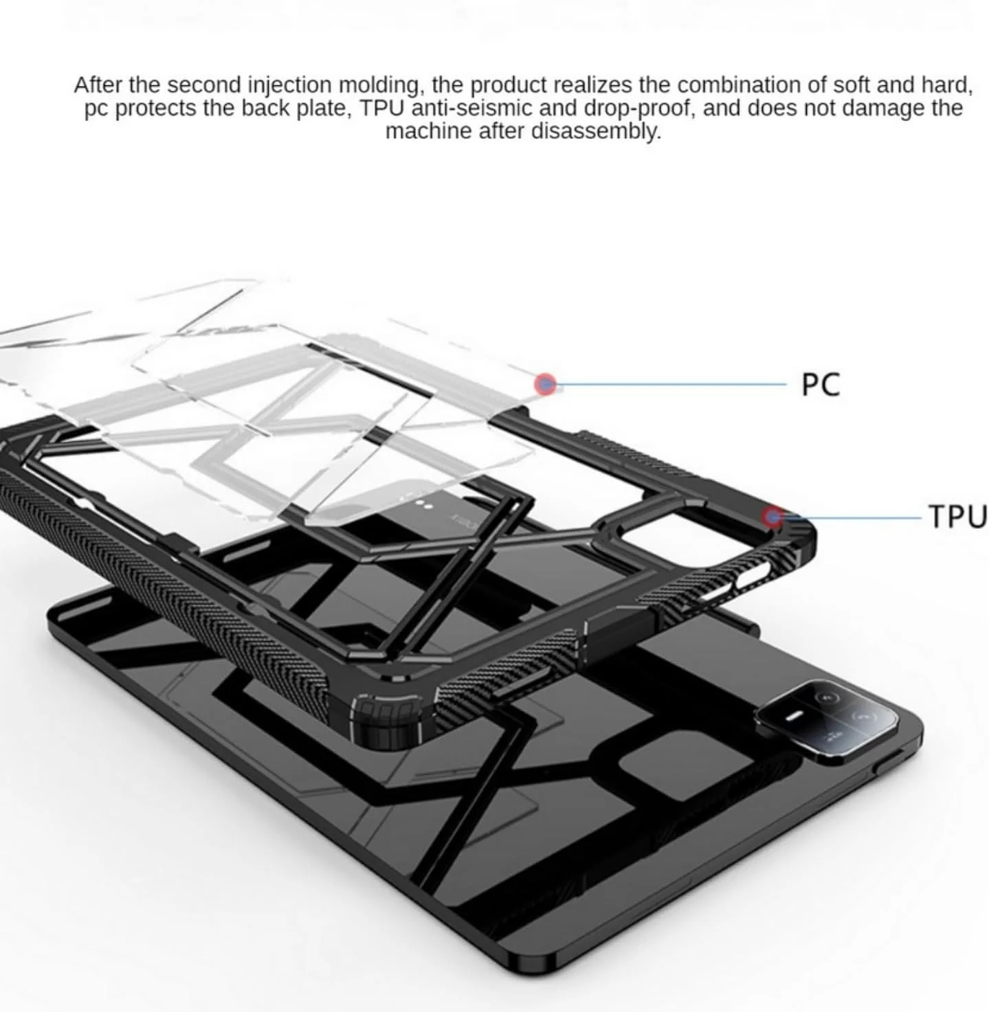 قاب محافظ سخت اکریلیک شفاف SKEIDO برای شیائومی پد 6 پرو 11 2023 و شیائومی پد 6 11 اینچی، قاب ضد ضربه سخت TPU+PC بادوام (مشکی)