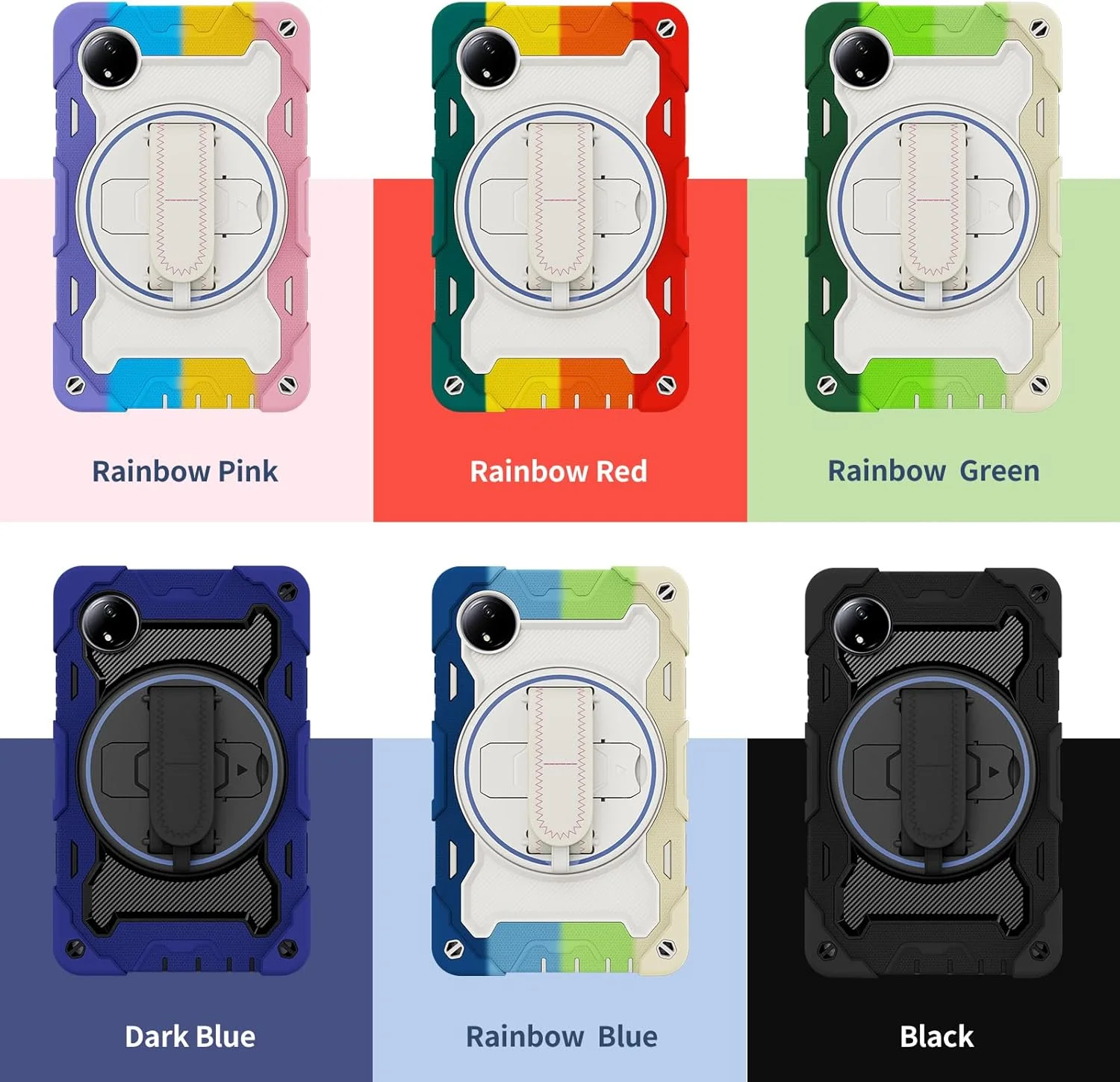 کیف تبلت nincyee برای شیائومی Redmi Pad SE 8.7 اینچ 2024، کیف سیلیکونی رنگین کمانی مقاوم در برابر ضربه برای کودکان با نگهدارنده مداد، بند شانه، پایه تاشو چرخشی، بند دستی