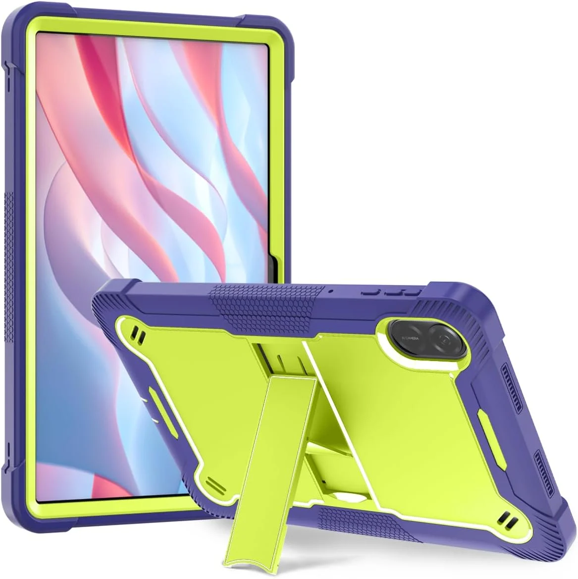 کاور تبلت شیائومی Redmi Pad Pro 5G مدل CasurvivePro با پایه نگهدارنده، مقاوم در برابر ضربه، سخت و هایبرید (زرد سبز + سرمه ای)