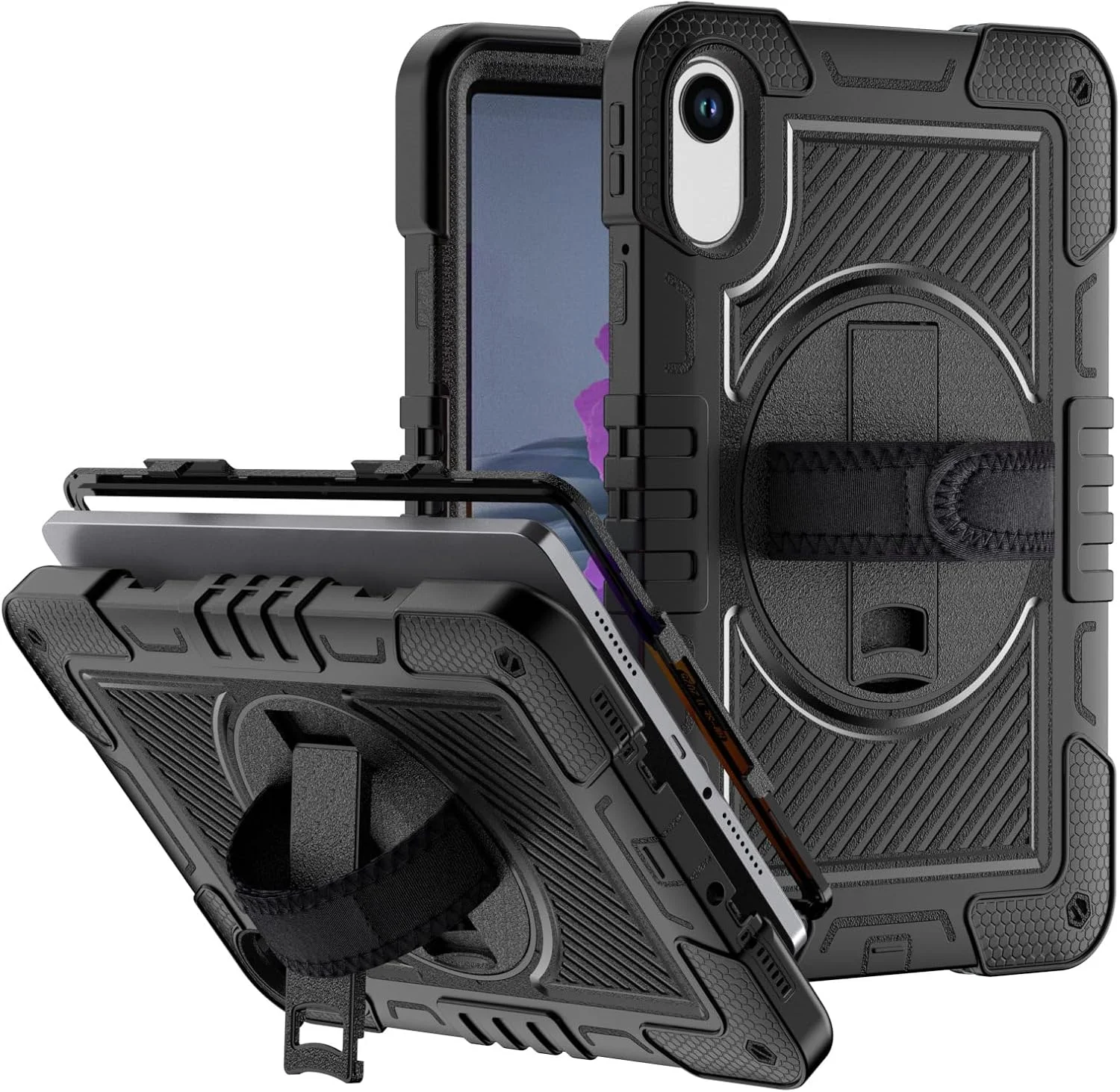 Gruattreay Case Compatible with Xiaomi Redmi Pad SE 11 Inch 2025 Tablet, Heavy Duty Rugged Anti Shock and Anti Fall Tablet Cover with Hidden Bracket + Hand Strap + Shoulder Strap (Black)