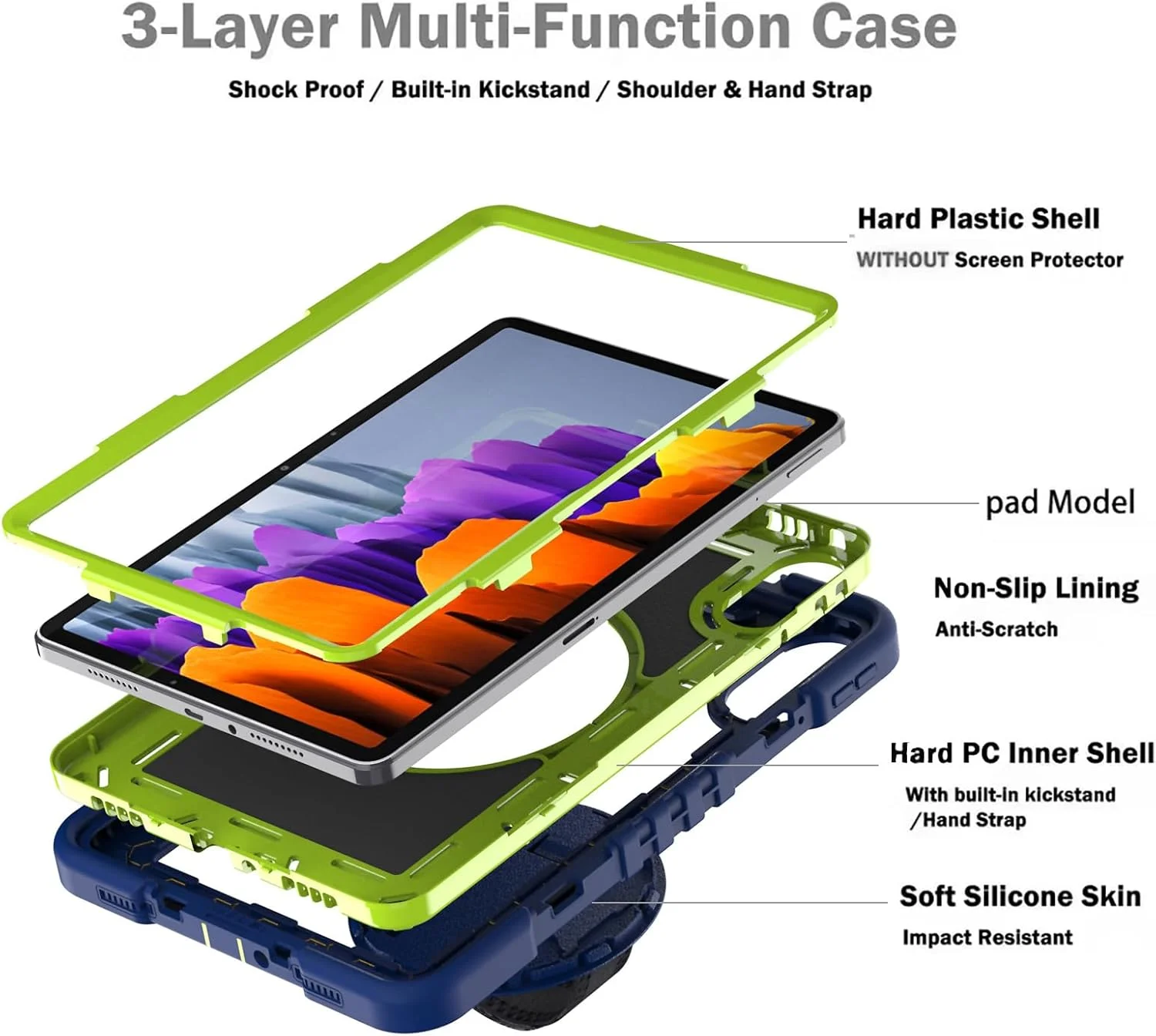 Gruattreay Case Compatible with Xiaomi Redmi Pad SE 11 Inch 2025 Tablet, Heavy Duty Rugged Anti Shock and Anti Fall Tablet Cover with Hidden Bracket + Hand Strap + Shoulder Strap (Black)