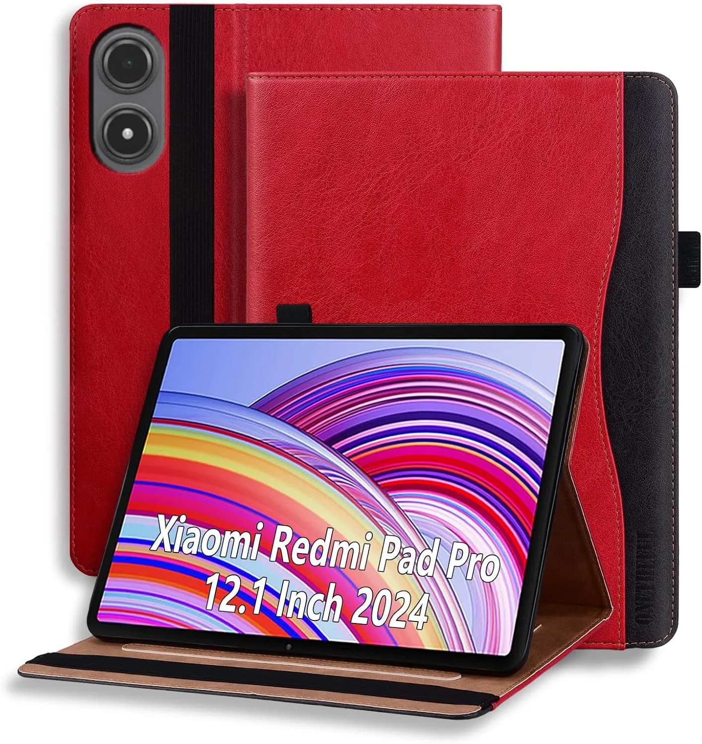 کاور اونتیفول چرمی مناسب شیائومی ردمی پد پرو ۱۲.۱ اینچ ۲۰۲۴، کاور محافظ چند زاویه ای با کیفیت عالی مناسب کسب و کار به همراه محل نگهداری مدارک، مناسب تبلت شیائومی ردمی پد پرو ۱۲.۱ اینچ - قرمز