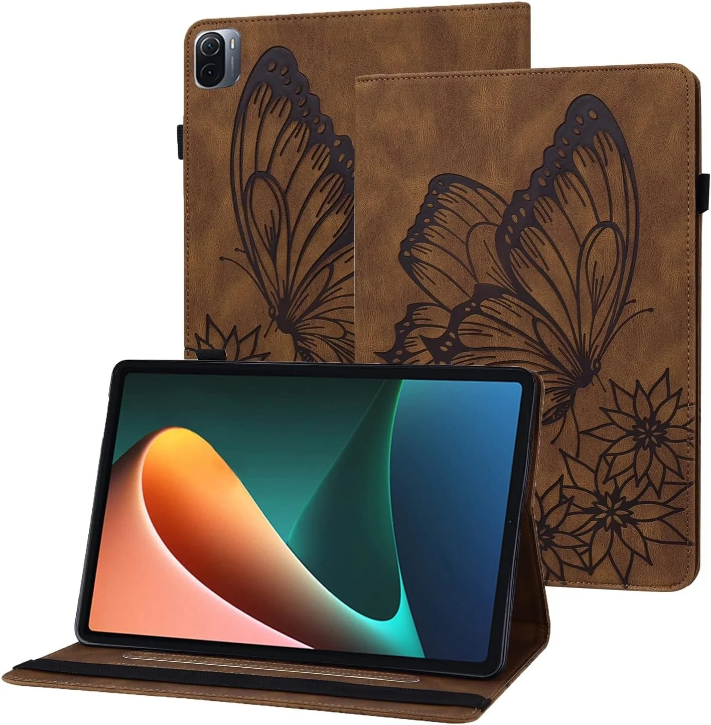 کیف Blllue برای شیائومی پد 5، جلد تبلت باریک تاشو طرح پروانه قدیمی برای شیائومی پد 5 پرو 5G 11.0 اینچ (قهوه ای)