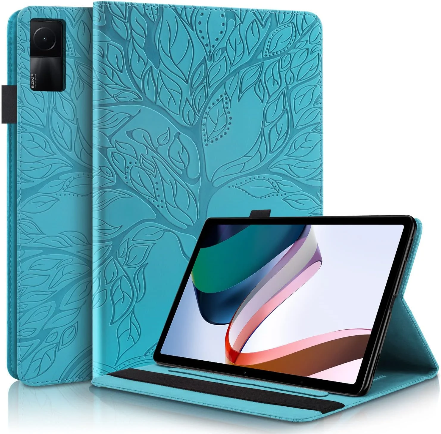 کاور ساکتاپی برای شیائومی ردمی پد 10.61 اینچ 2022، کاور محافظ چرمی PU تاشو با جای قلم، پایه و کیف پول برای تبلت شیائومی ردمی پد 10.61 مدل 2022 - آبی