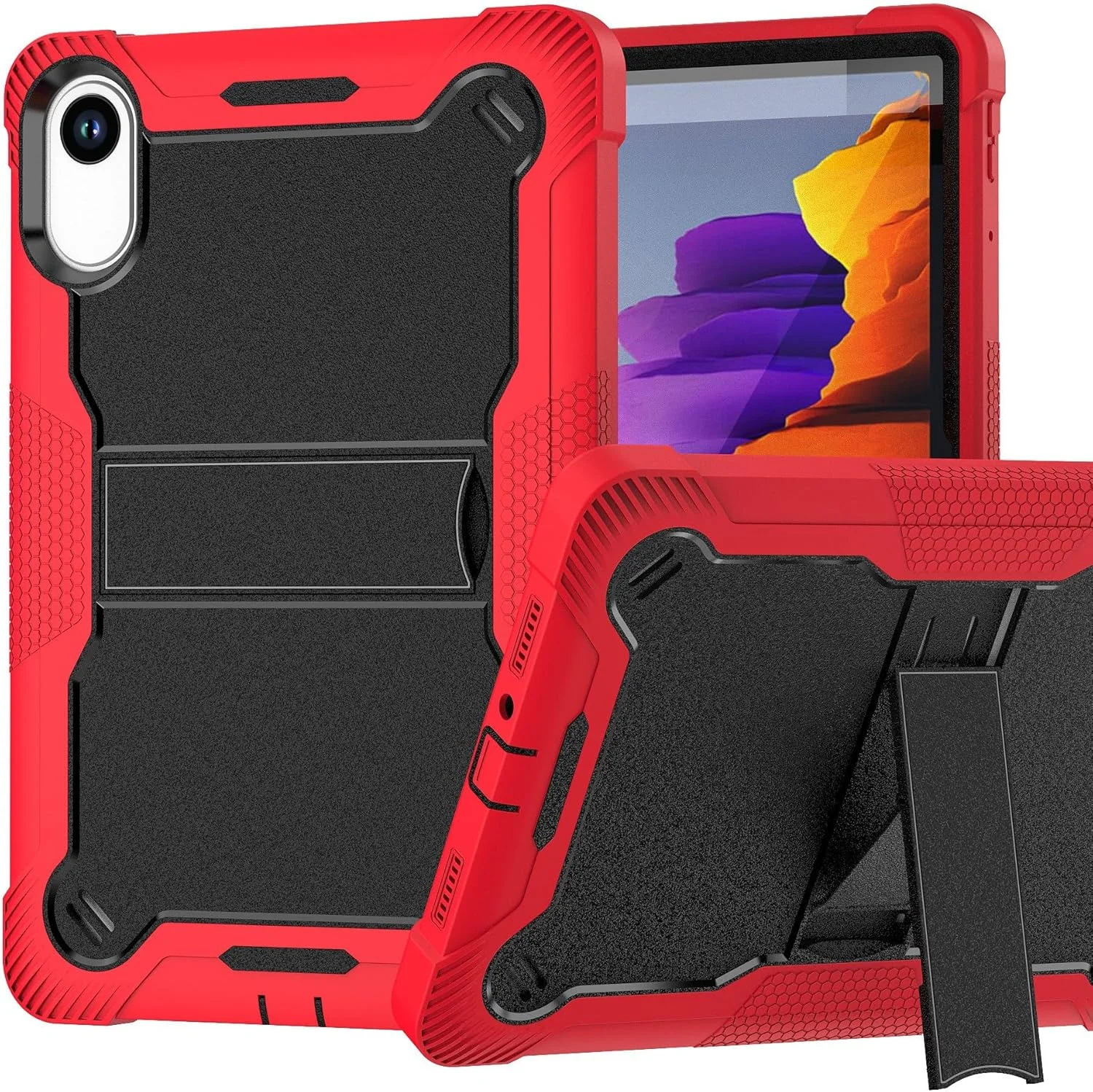 کاور گرواتری سازگار با تبلت شیائومی Redmi Pad 2 (2025) 11 اینچی، کاور سیلیکونی نرم PC سخت 3 لایه، مقاوم در برابر ضربه با پایه (قرمز + مشکی)