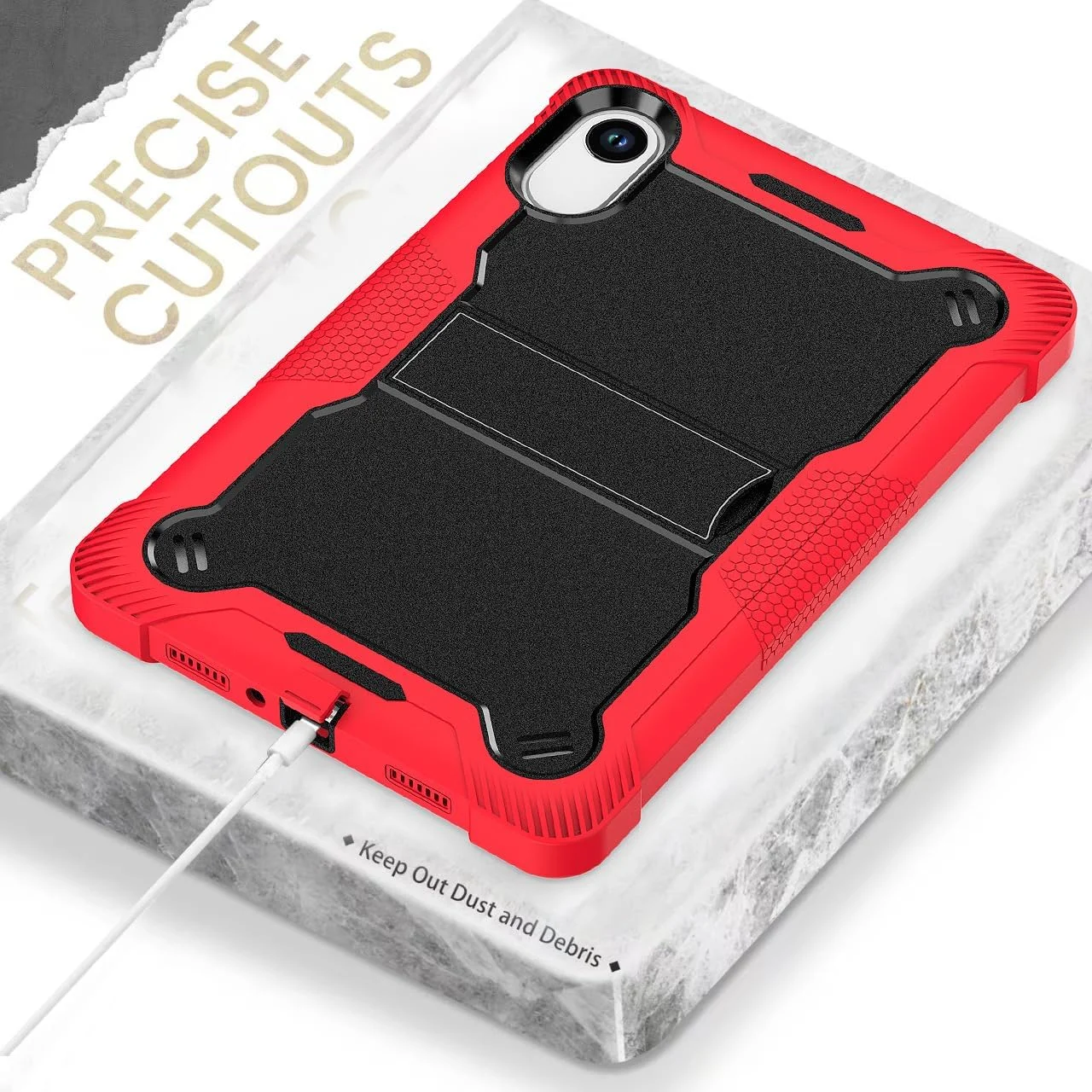 کاور گرواتری سازگار با تبلت شیائومی Redmi Pad 2 (2025) 11 اینچی، کاور سیلیکونی نرم PC سخت 3 لایه، مقاوم در برابر ضربه با پایه (قرمز + مشکی)