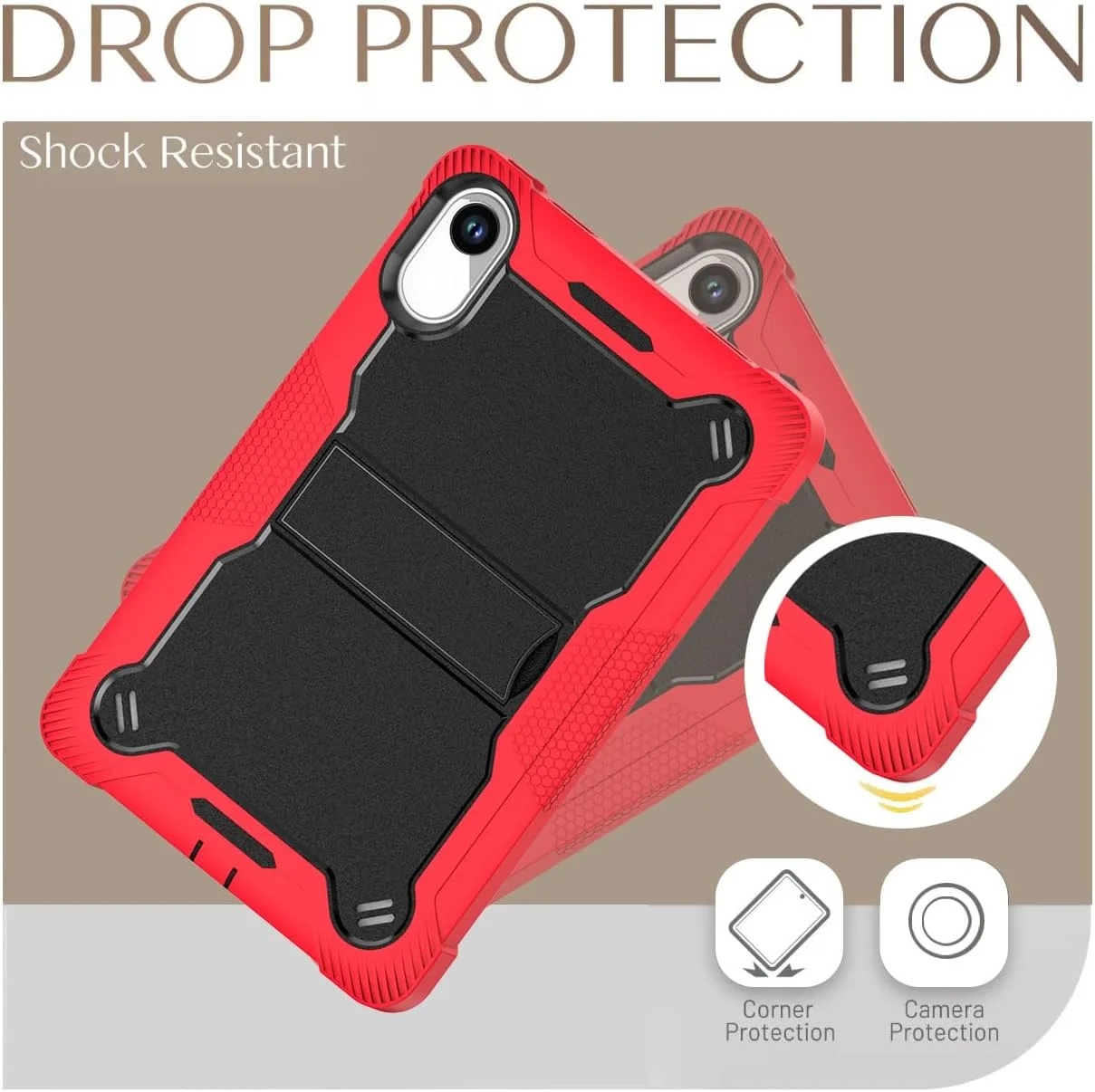 کاور گرواتری سازگار با تبلت شیائومی Redmi Pad 2 (2025) 11 اینچی، کاور سیلیکونی نرم PC سخت 3 لایه، مقاوم در برابر ضربه با پایه (قرمز + مشکی)