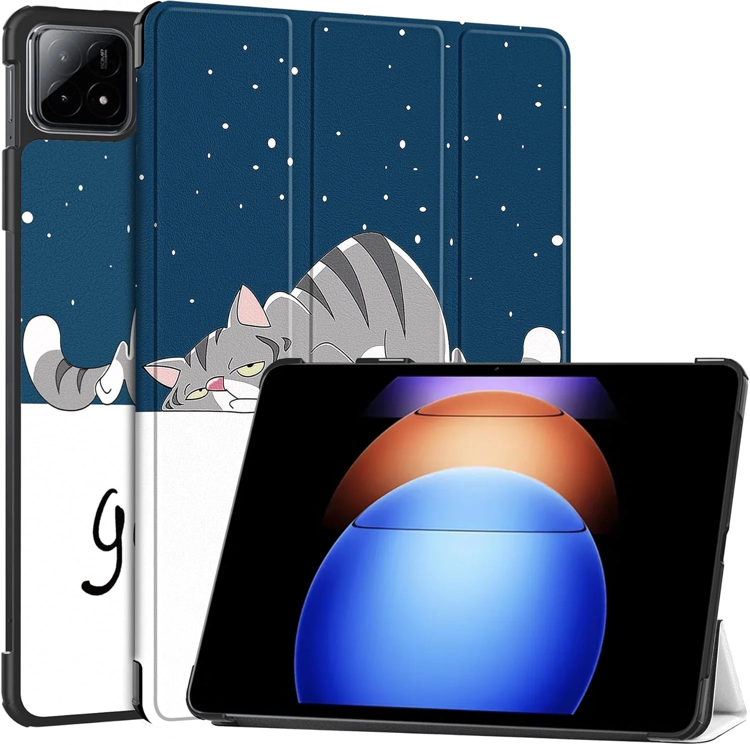 کیف تبلت RanTuo برای شیائومی پد 6S Pro، چرم PU، سبک و نازک، ضد آب، ضد گرد و غبار، قاب محافظ ضد افتادن برای شیائومی پد 6S Pro. (گربه تنبل)