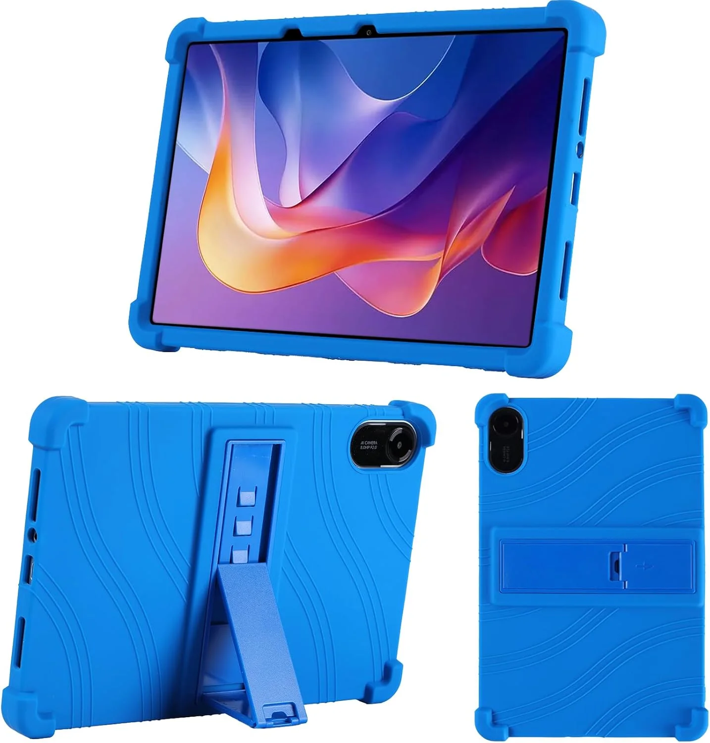 کاور تبلت KUSINHOKA برای شیائومی Redmi Pad 2 با اندازه 11 اینچ، کاور محافظ تبلت سیلیکونی نرم با پایه قابل تنظیم، ضد ضربه، ضد خش، آبی