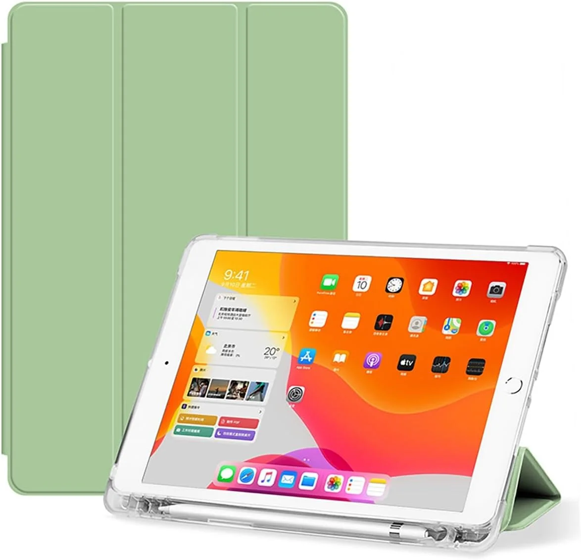 کیف محافظ تبلت سازگار با تبلت 12.4 اینچی شیائومی 5 پرو، کاور باریک TPU با قابلیت بیدار شدن/خواب خودکار، کاور هوشمند با جای مداد، کاور ضد ضربه با قاب پشتی شفاف (رنگ: سبز ماتچا)
