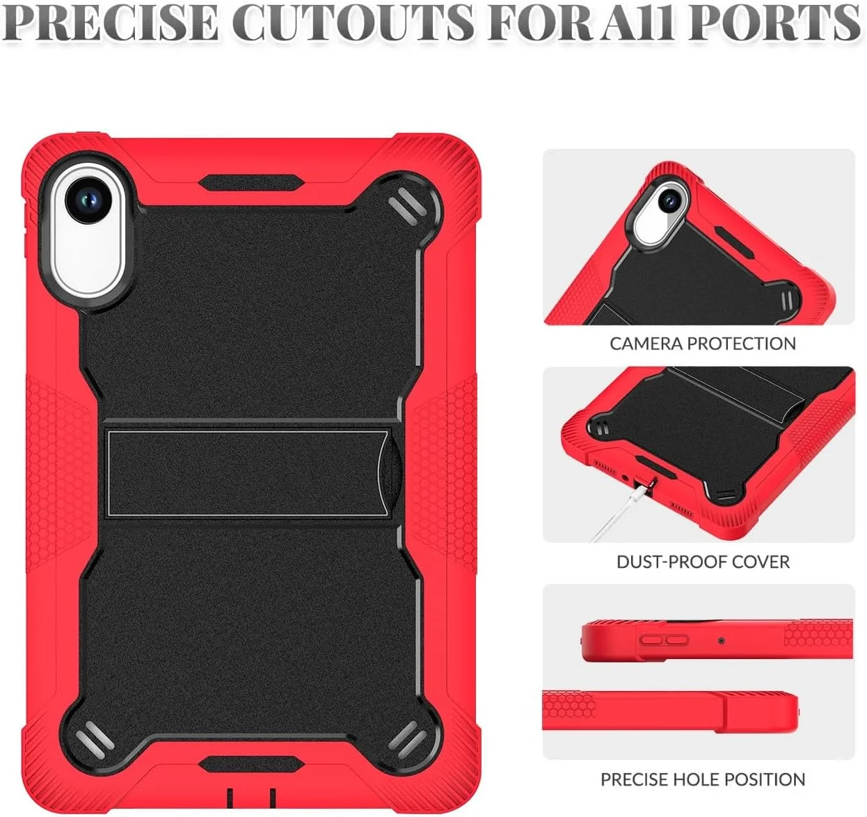 کاور گرواتری سازگار با تبلت شیائومی Redmi Pad 2 (2025) 11 اینچی، کاور سیلیکونی نرم PC سخت 3 لایه، مقاوم در برابر ضربه و ضد شوک به همراه استند (قرمز + مشکی)