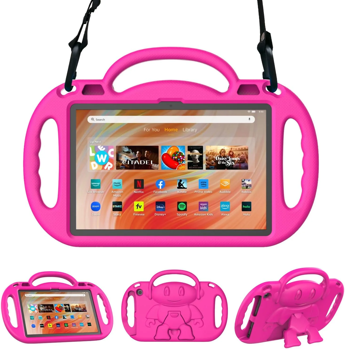 کیف تبلت 10 و 10 پلاس کودکانه، کیف محافظ سبک و ضد ضربه Sonlaryin با پایه برای تبلت 10 اینچی، ناسازگار با نوکیا TCL 10 اینچی - صورتی