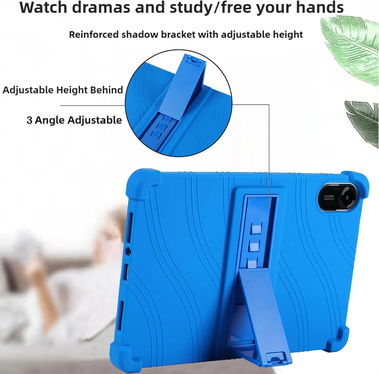 کاور تبلت KUSINHOKA برای شیائومی Redmi Pad 2 با اندازه 11 اینچ، کاور محافظ تبلت سیلیکونی نرم با پایه قابل تنظیم، ضد ضربه، ضد خش، آبی