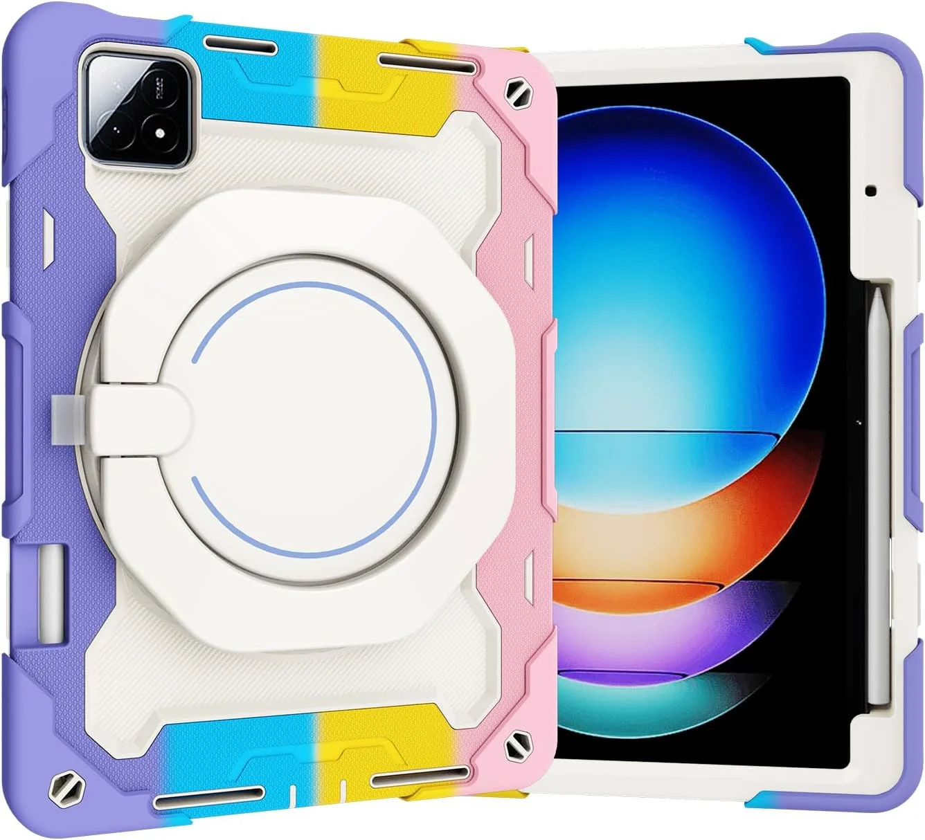 کیف سیلیکونی تبلت nincyee برای شیائومی پد 6S Pro 12.4 اینچ، کیف ضد ضربه با نگهدارنده قلم، بند شانه، حلقه بزرگ چرخان برای آویزان کردن و پایه برای کودکان