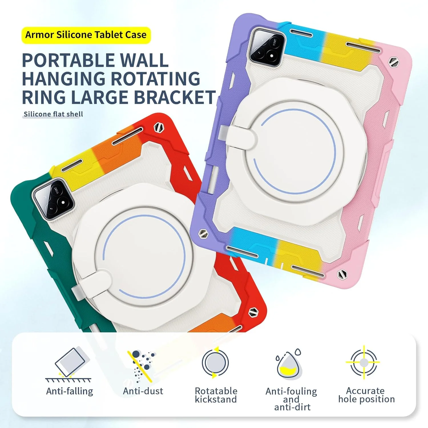 کیف سیلیکونی تبلت nincyee برای Xiaomi Pad 6S Pro 12.4 اینچ، کیف ضد ضربه با نگهدارنده قلم، بند شانه، حلقه بزرگ چرخان آویز پایه برای کودکان