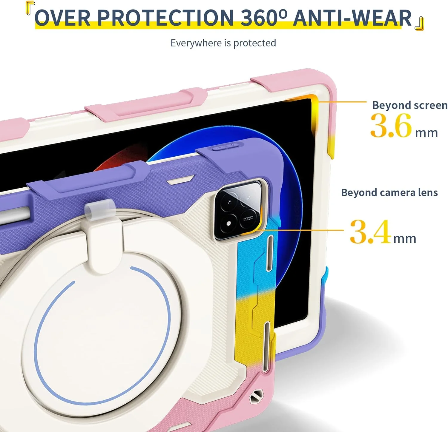 کیف سیلیکونی تبلت nincyee برای شیائومی پد 6S Pro 12.4 اینچ، کیف ضد ضربه با نگهدارنده قلم، بند شانه، حلقه بزرگ چرخان برای آویزان کردن و پایه برای کودکان