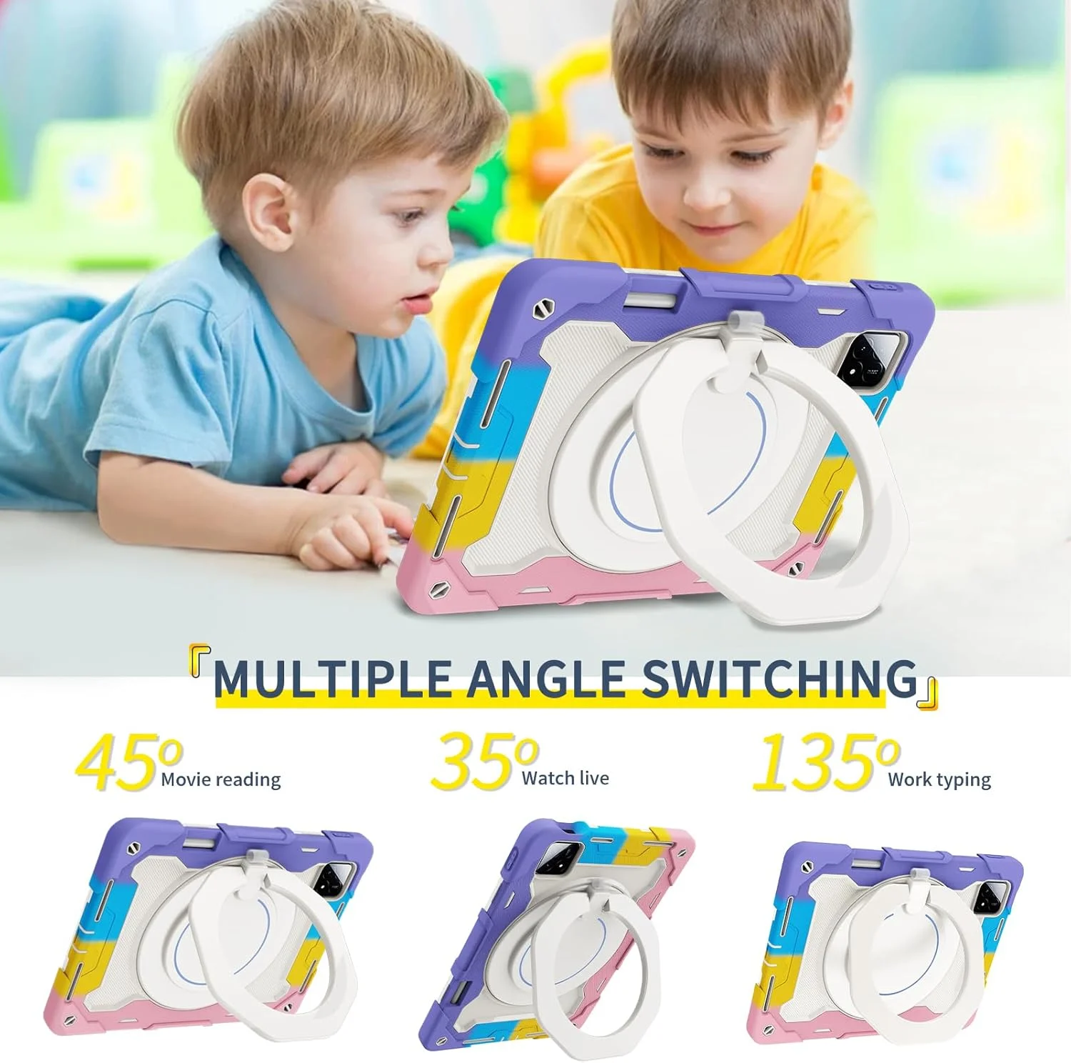 کیف سیلیکونی تبلت nincyee برای شیائومی پد 6S Pro 12.4 اینچ، کیف ضد ضربه با نگهدارنده قلم، بند شانه، حلقه بزرگ چرخان برای آویزان کردن و پایه برای کودکان