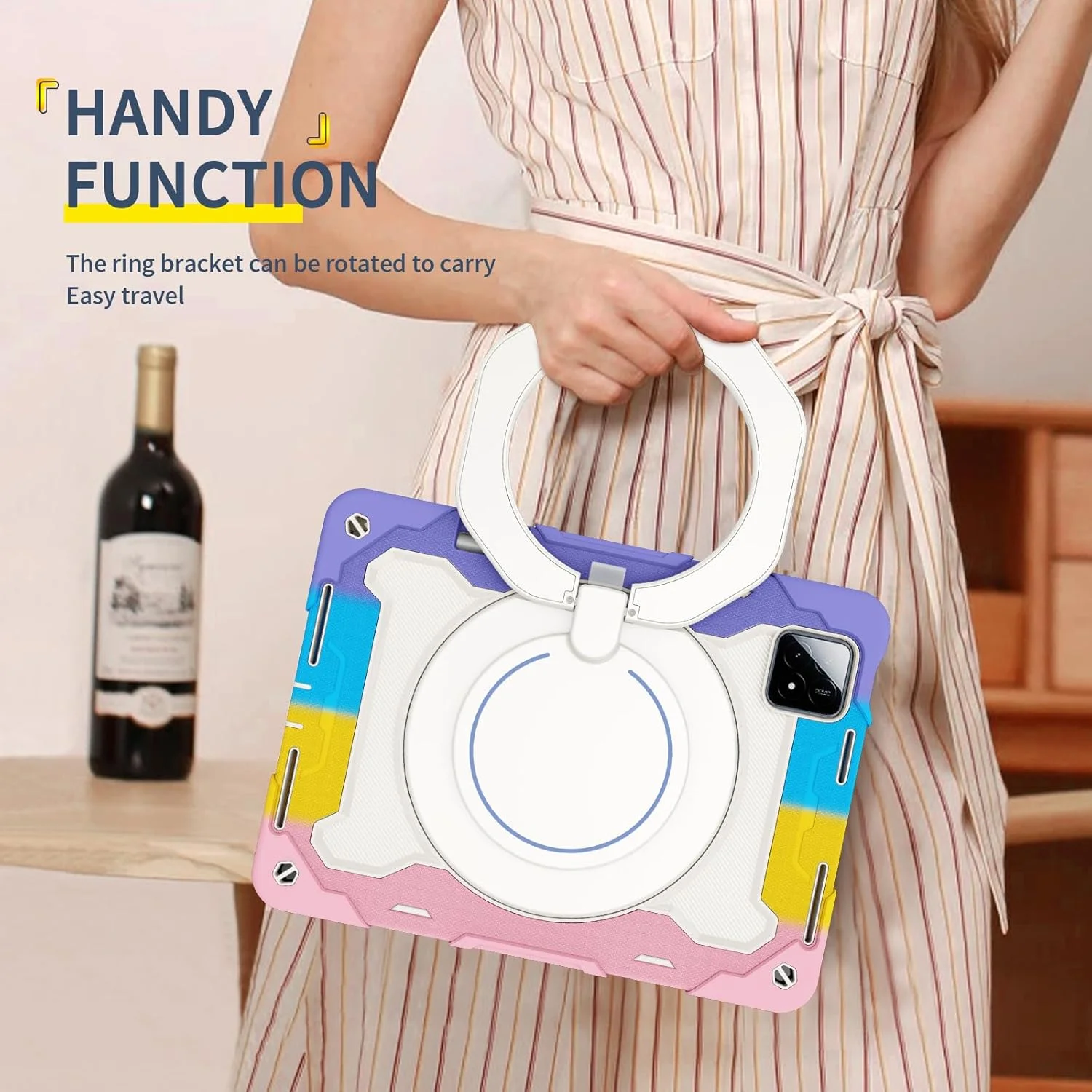 کیف سیلیکونی تبلت nincyee برای شیائومی پد 6S Pro 12.4 اینچ، کیف ضد ضربه با نگهدارنده قلم، بند شانه، حلقه بزرگ چرخان برای آویزان کردن و پایه برای کودکان