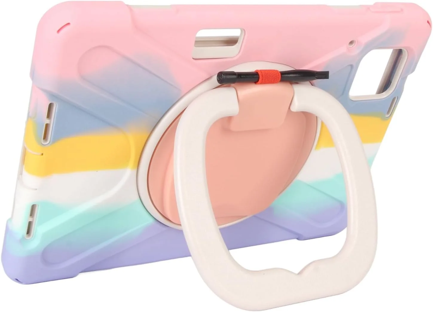 for Xiaomi Mi Pad 6/MiPad 6 Pro Tablet Case, Shockproof Silicone Protective Case with Stylus Holder & Kickstand, 360° Rotatable Handle Cover with Removable Shoulder Strap for MiPad (Colorful Pink)