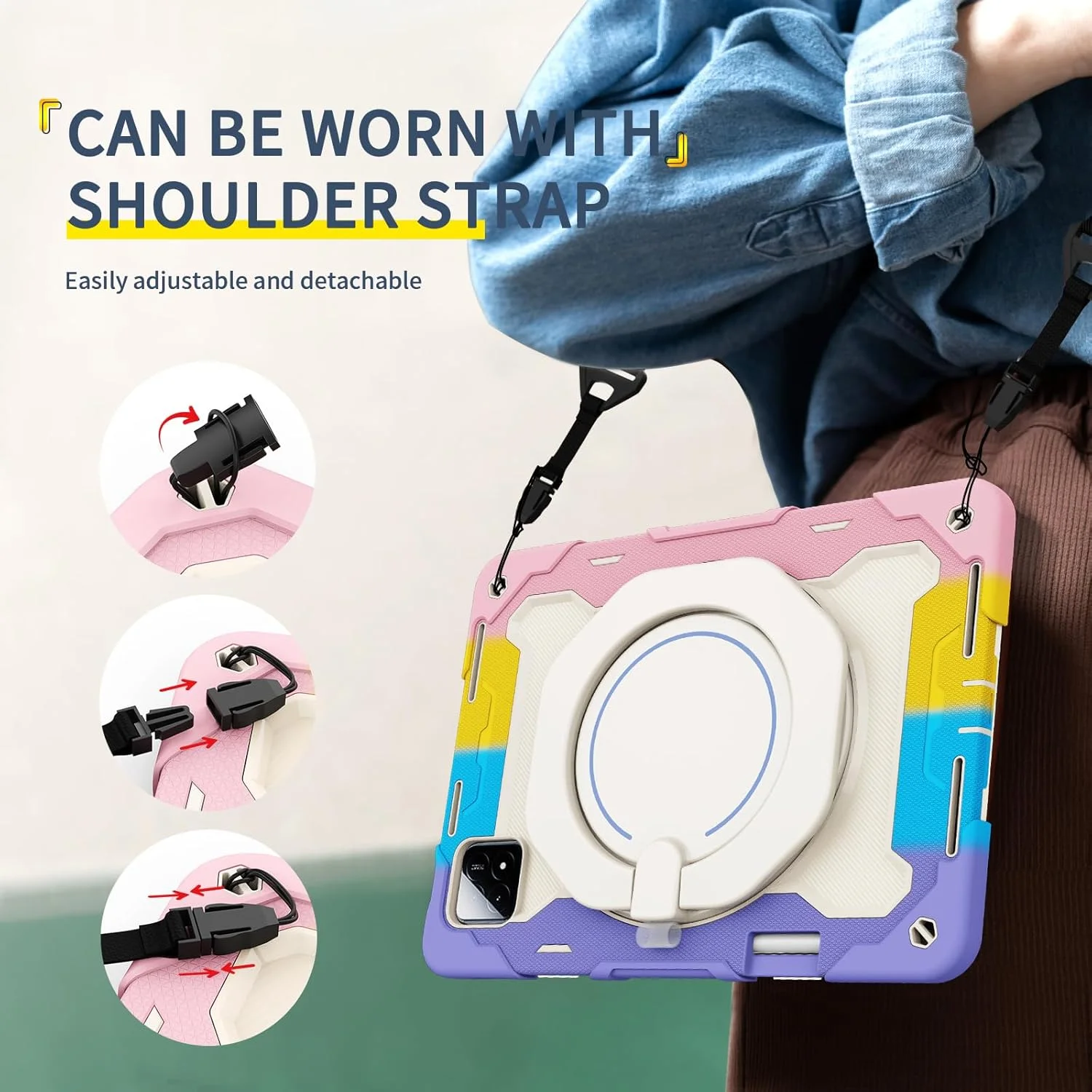 کیف سیلیکونی تبلت nincyee برای Xiaomi Pad 6S Pro 12.4 اینچ، کیف ضد ضربه با نگهدارنده قلم، بند شانه، حلقه بزرگ چرخان آویز پایه برای کودکان