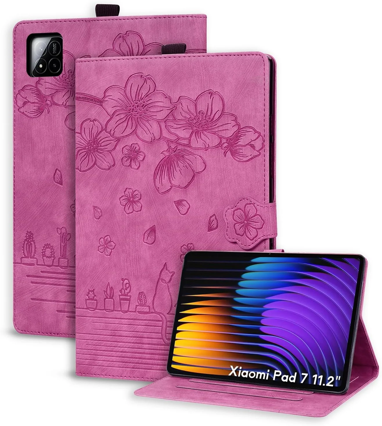کاور ساکتاپی برای شیائومی پد 7/پد 7 پرو 11.2 اینچ 2024، کاور محافظ چرمی تاشو با جای قلم و قابلیت استند برای شیائومی پد 7 11.2 اینچ - رز قرمز