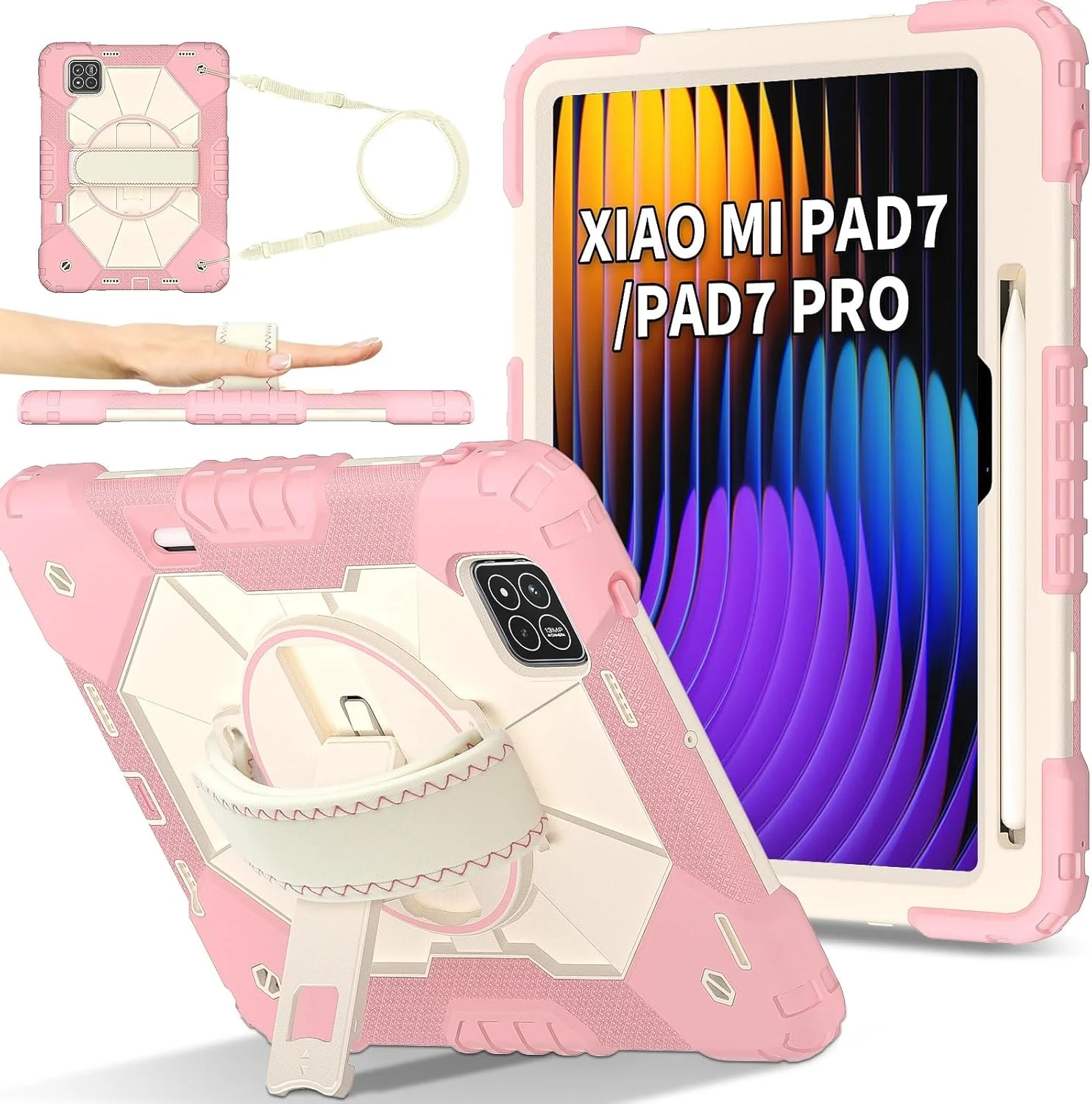کیف محافظ تبلت سازگار با شیائومی Mi Pad 7 / Mi Pad 7 Pro 11.2 اینچ 2024، کیف محافظ با بند مچی/جای قلم مدل S، کیف ضد ضربه سنگین سازگار با شیائومی