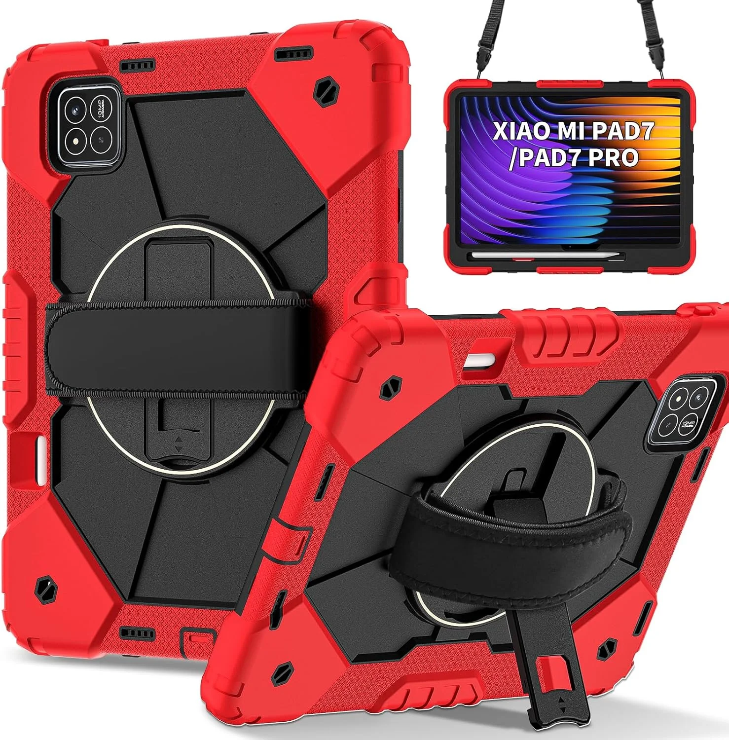 کیف تبلت رباتی nincyee برای شیائومی پد 7 11.2 اینچ 2024، کاور سیلیکونی رنگین کمانی ضد ضربه 3 در 1 با نگهدارنده قلم، بند شانه، بند دستی، پایه تاشو برای کودکان