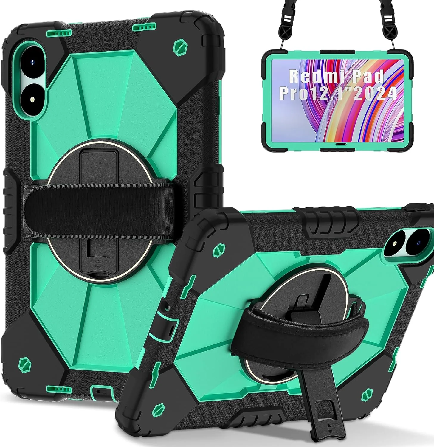 کیف تبلت رباتی Nincyee برای Xiaomi Redmi Pad Pro 12.1" 2024، کاور سیلیکونی ضد ضربه رنگین کمانی 3 در 1 با نگهدارنده قلم، بند شانه، بند دستی، پایه تاشو برای کودکان