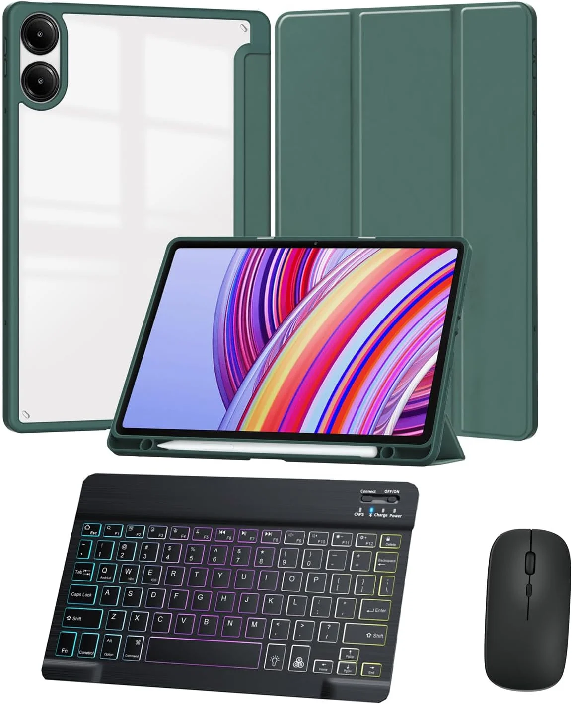 کاور کیبورد برای تبلت شیائومی REDMI PAD 2 11 اینچی (2025) با جای قلم، قابلیت بیدار شدن/خواب خودکار و زوایای دید چندگانه، به همراه ماوس و کیبورد بلوتوث