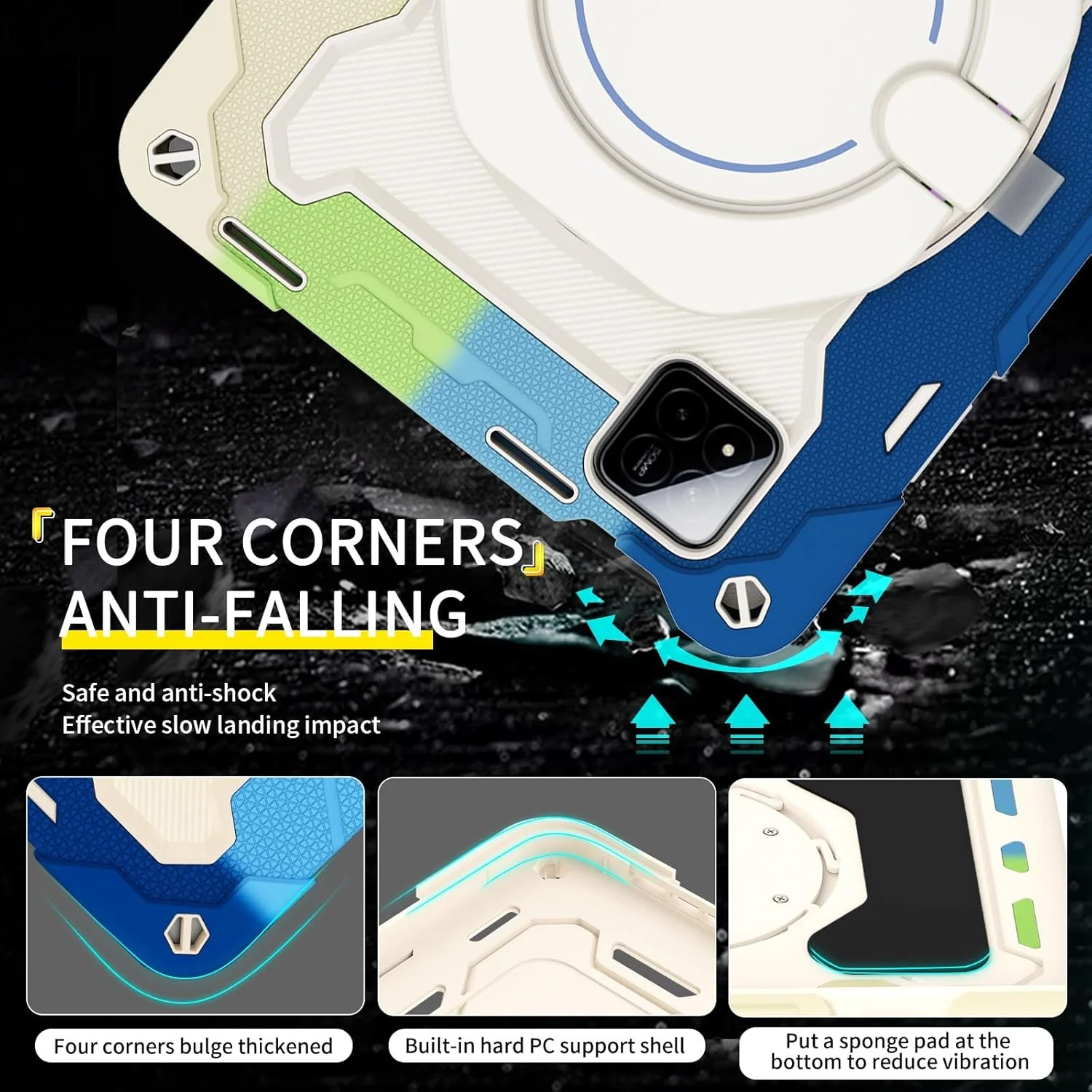 کیف تبلت مسافرتی سازگار با کودکان، سازگار با شیائومی ردمی پد 7/پد 7 پرو 11.2 اینچ 2024، دسته چرخان 360 درجه، پایه 3 در 1، ضد ضربه، ضد افتادن، بند شانه