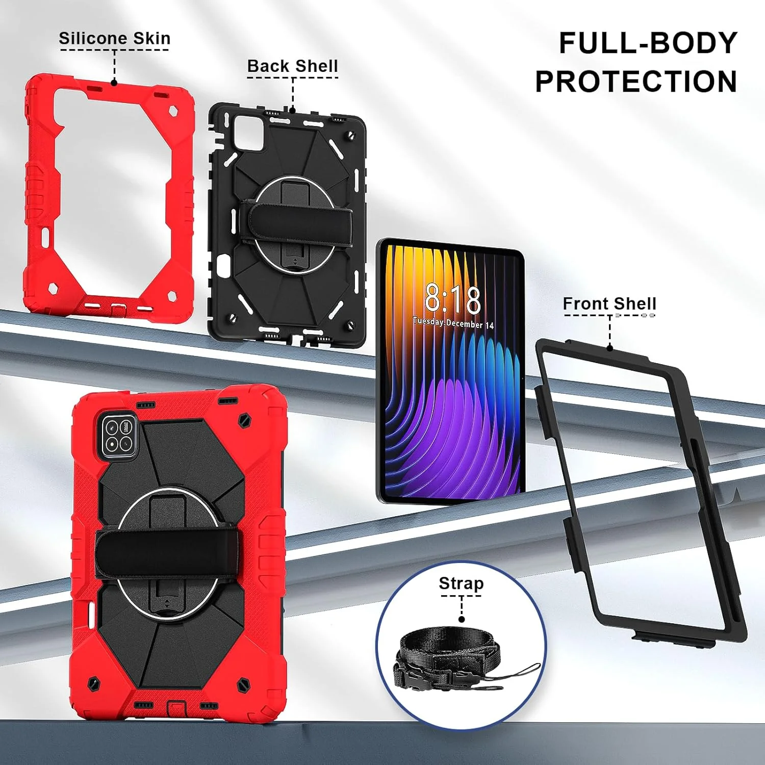 کیف تبلت رباتی nincyee برای شیائومی پد 7 11.2 اینچ 2024، کاور سیلیکونی رنگین کمانی ضد ضربه 3 در 1 با نگهدارنده قلم، بند شانه، بند دستی، پایه تاشو برای کودکان کیف تبلت رباتی nincyee برای شیائومی پد 7 11.2 اینچ 2024، کاور سیلیکونی رنگین کمانی ضد ضربه 3 در 1 با نگهدارنده قلم، بند شانه، بند دستی، پایه تاشو برای کودکان