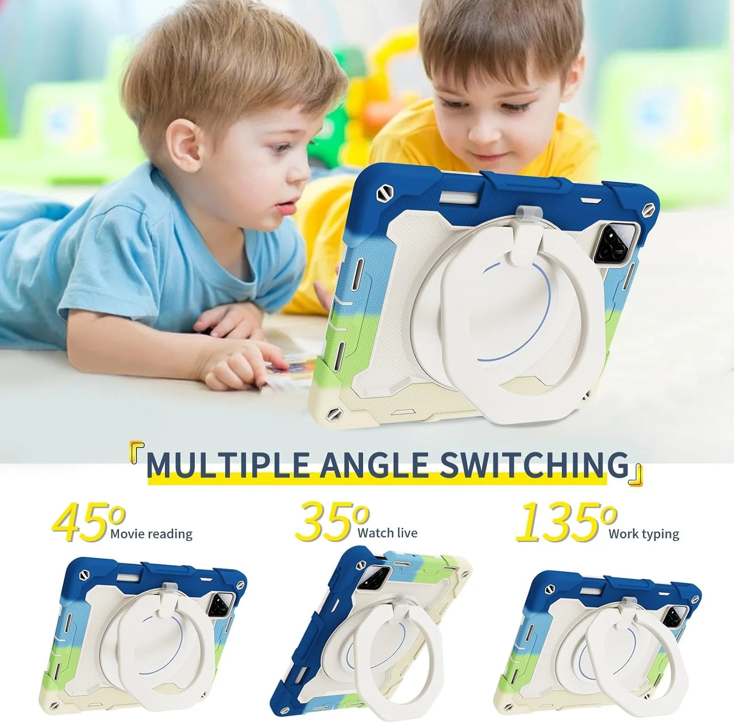 کیف تبلت مسافرتی سازگار با کودکان، سازگار با شیائومی ردمی پد 7/پد 7 پرو 11.2 اینچ 2024، دسته چرخان 360 درجه، پایه 3 در 1، ضد ضربه، ضد افتادن، بند شانه