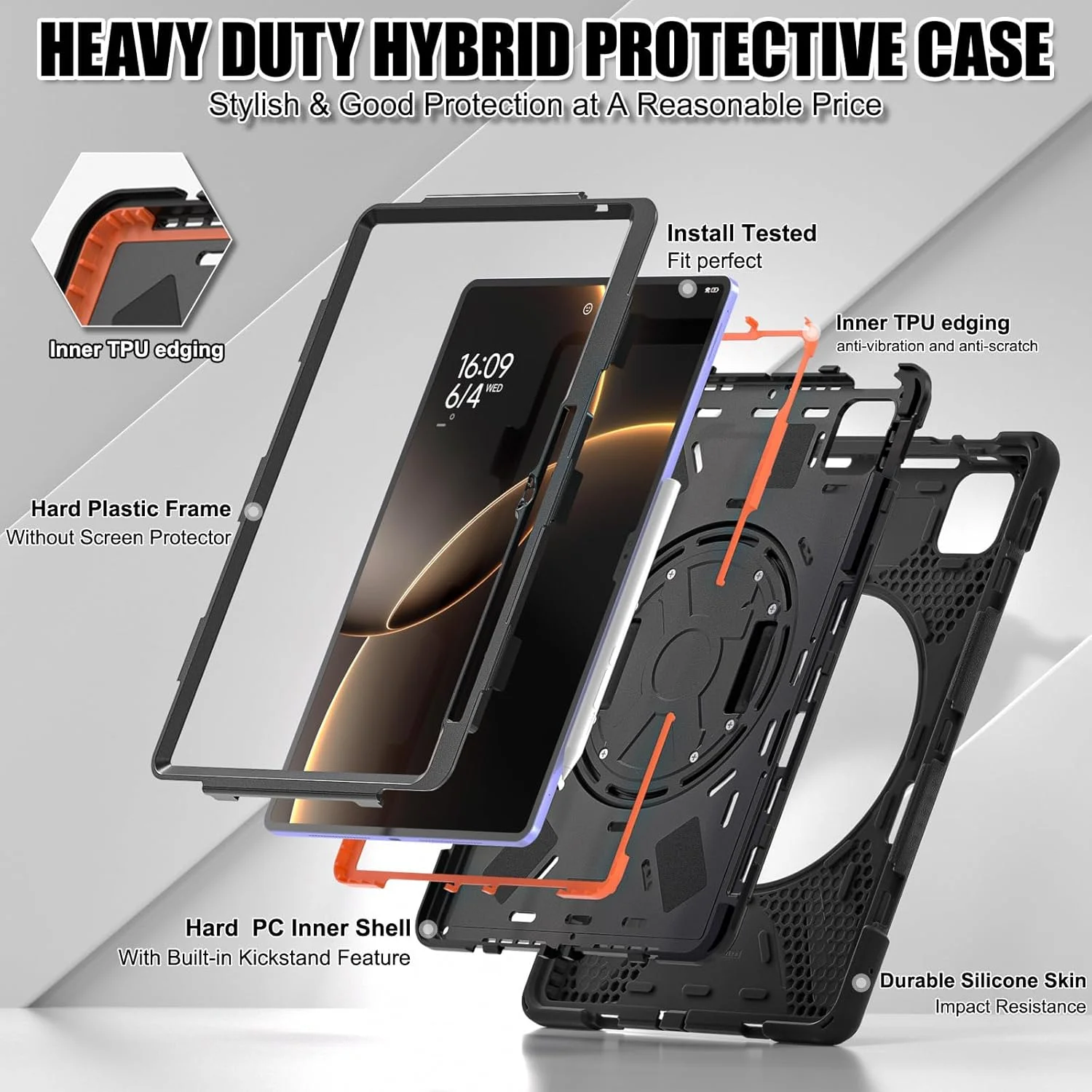 کاور ضد ضربه Gruattreay سازگار با تبلت شیائومی پد 7 اولترا 14 اینچ 2025، قاب تبلت مقاوم در برابر سقوط با پایه مخفی + بند دستی + بند شانه (قرمز)