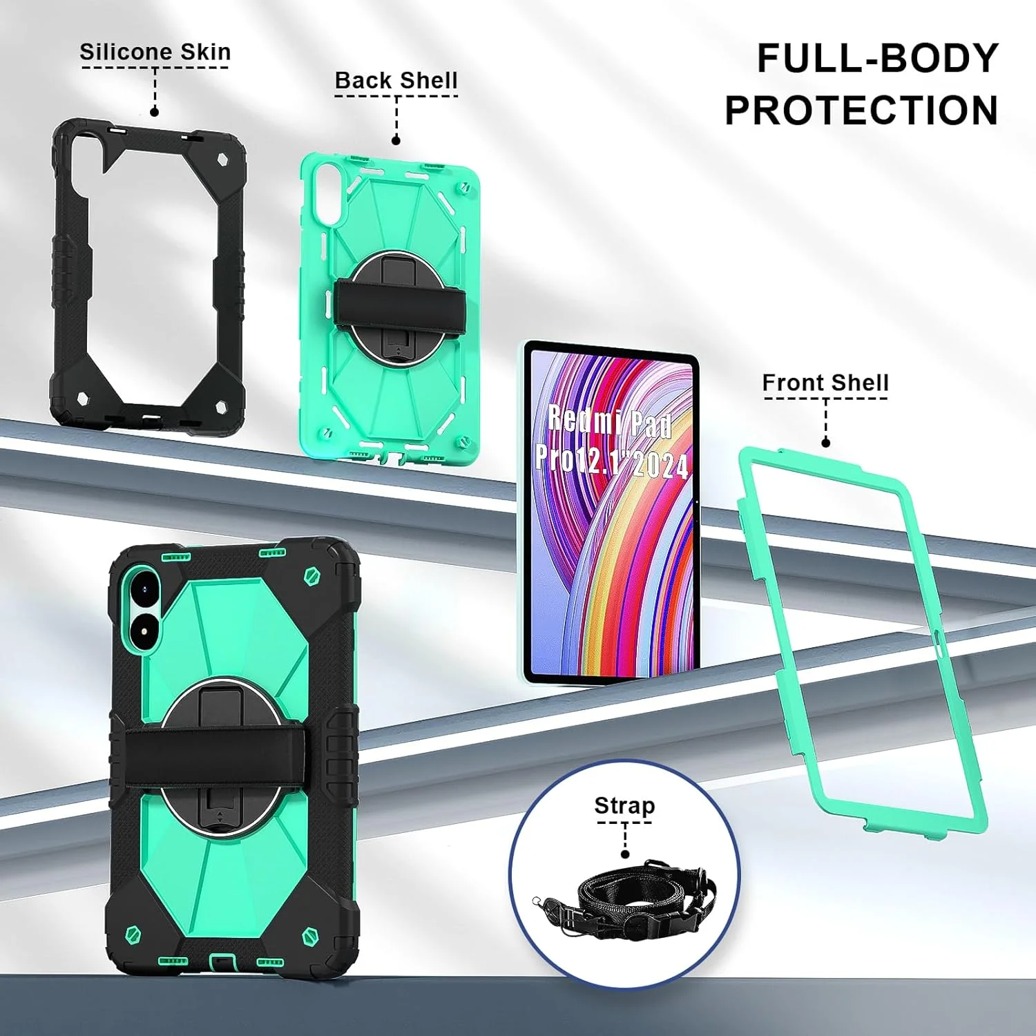 کیف تبلت رباتی Nincyee برای Xiaomi Redmi Pad Pro 12.1" 2024، کاور سیلیکونی ضد ضربه رنگین کمانی 3 در 1 با نگهدارنده قلم، بند شانه، بند دستی، پایه تاشو برای کودکان کیف تبلت رباتی Nincyee برای Xiaomi Redmi Pad Pro 12.1" 2024، کاور سیلیکونی ضد ضربه رنگین کمانی 3 در 1 با نگهدارنده قلم، بند شانه، بند دستی، پایه تاشو برای کودکان