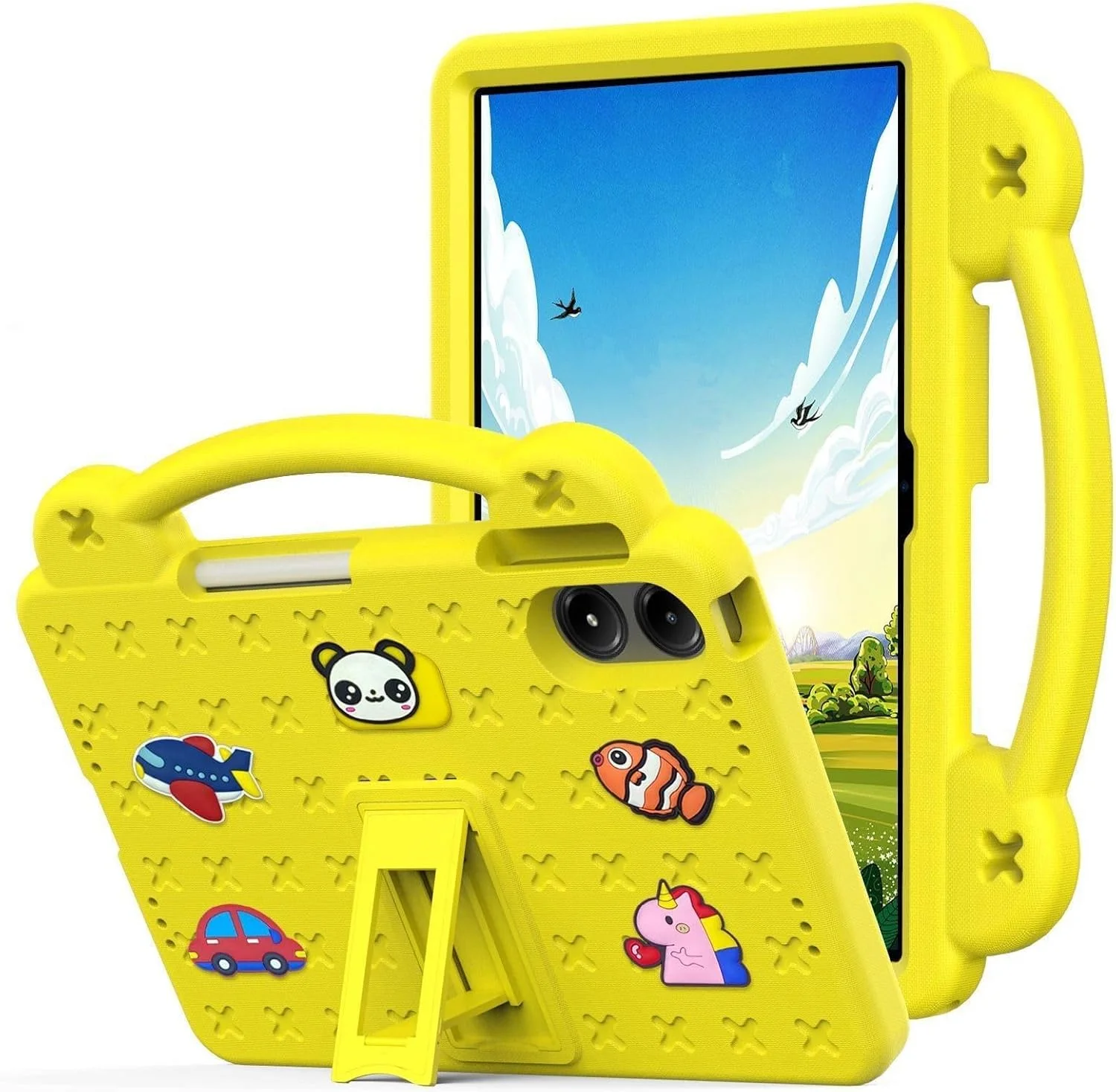 Gruattreay Case Compatible with Xiaomi Redmi Pad Pro 12.1 Inch, Tablet Case with Pen Slot and Adjustable Stand, EVA Handheld Tablet Cover for Kids (Yellow)